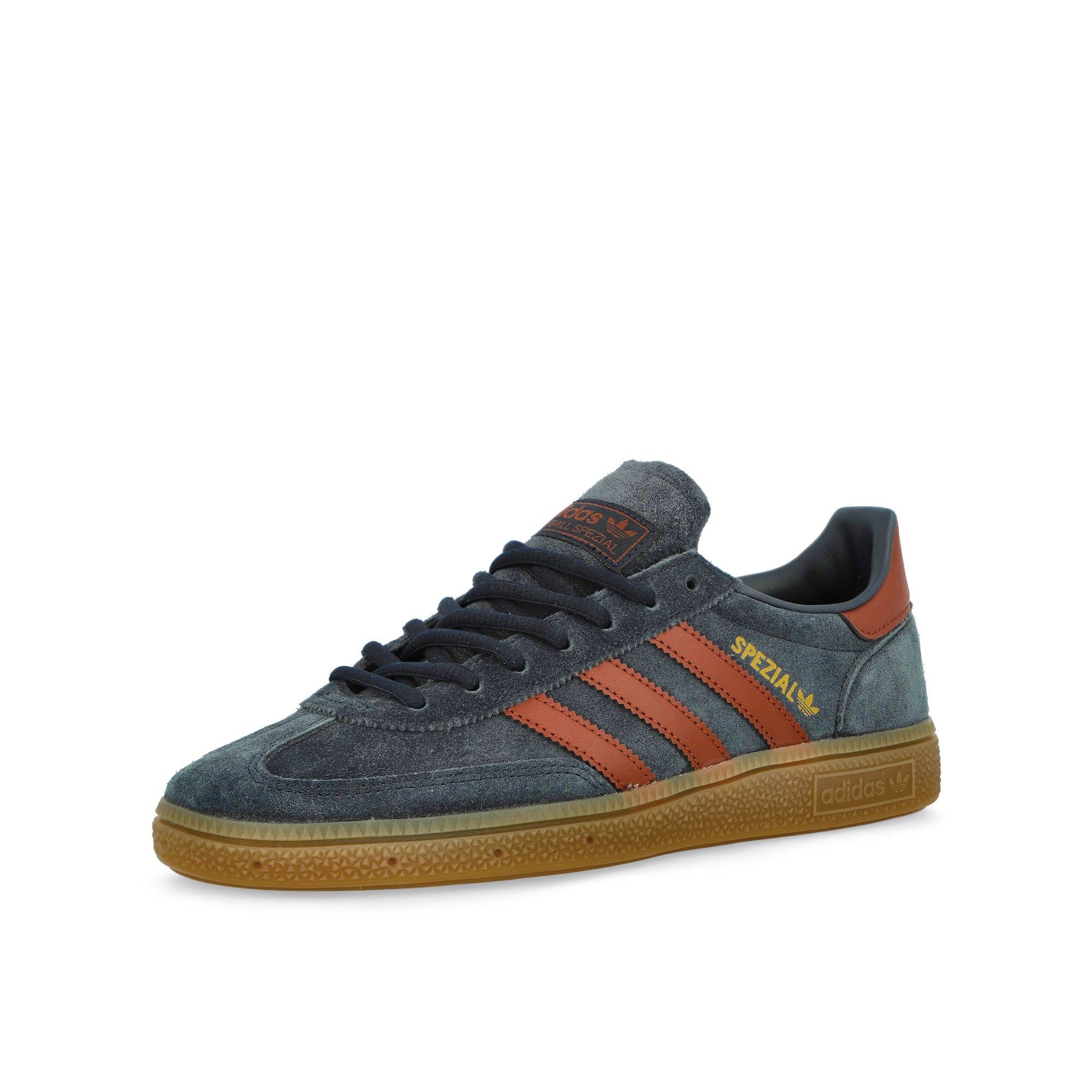 adidas Handball Spezial Aurora Ink / Wild Sepia / Gold Metallic Low Top Sneakers Close Up | Overkill