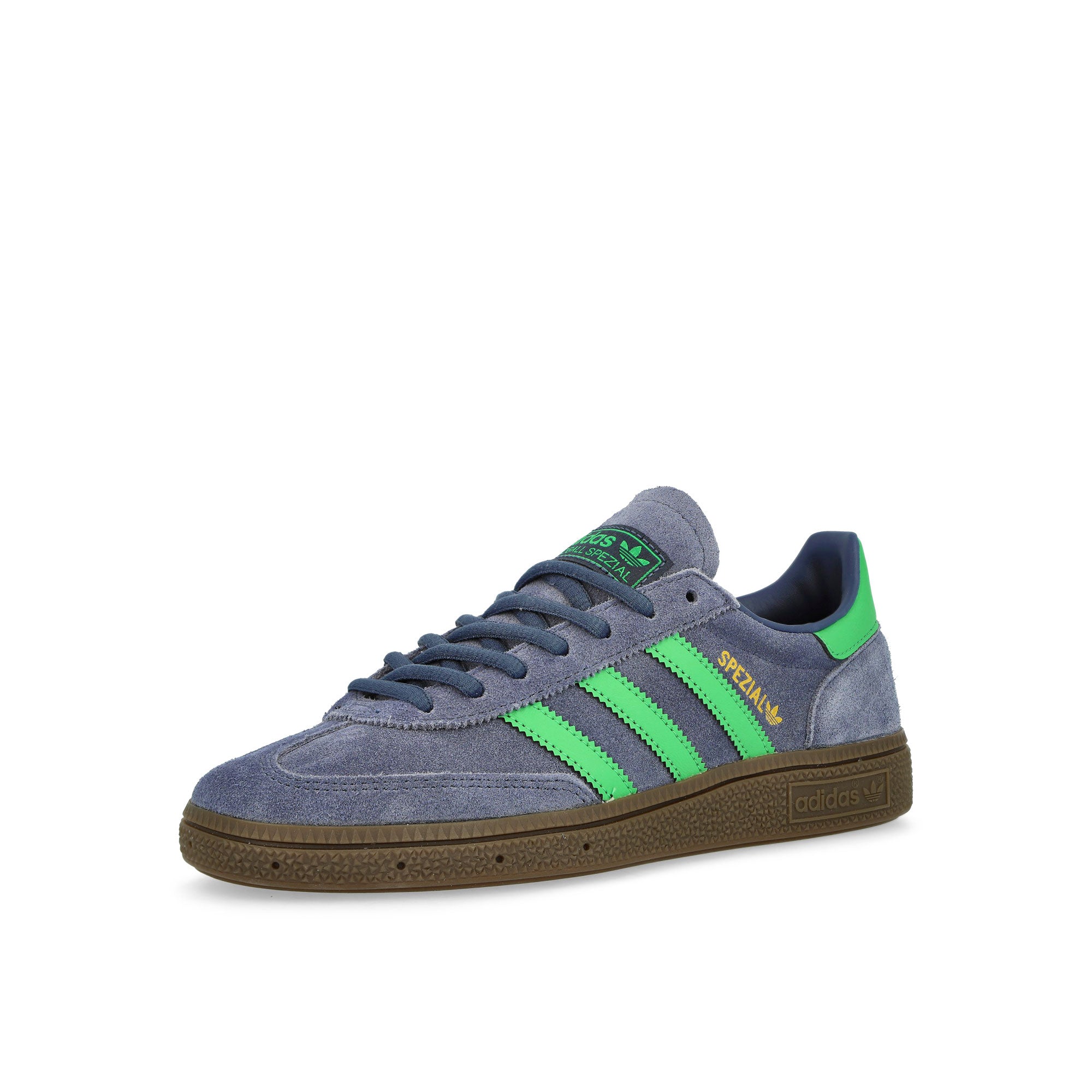adidas Handball Spezial Preloved Ink / Semi Screaming Green / Gold Metallic Low Top Sneakers Close Up | Overkill