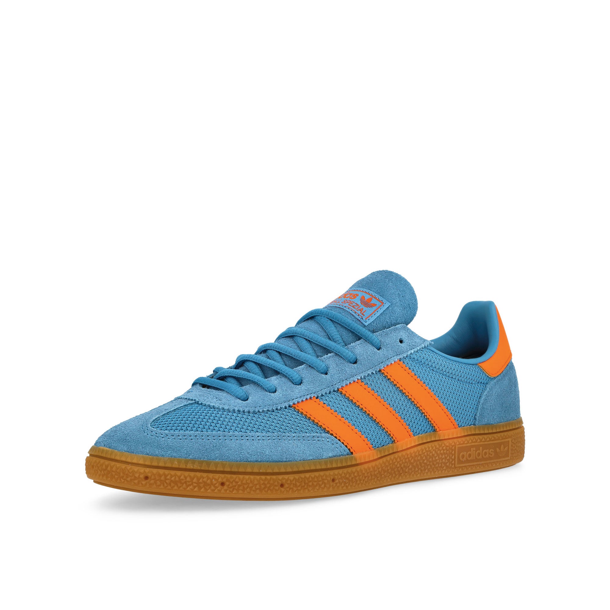 adidas Handball Spezial Focus Blue / Orange / Gum Low Top Sneakers Close Up | Overkill
