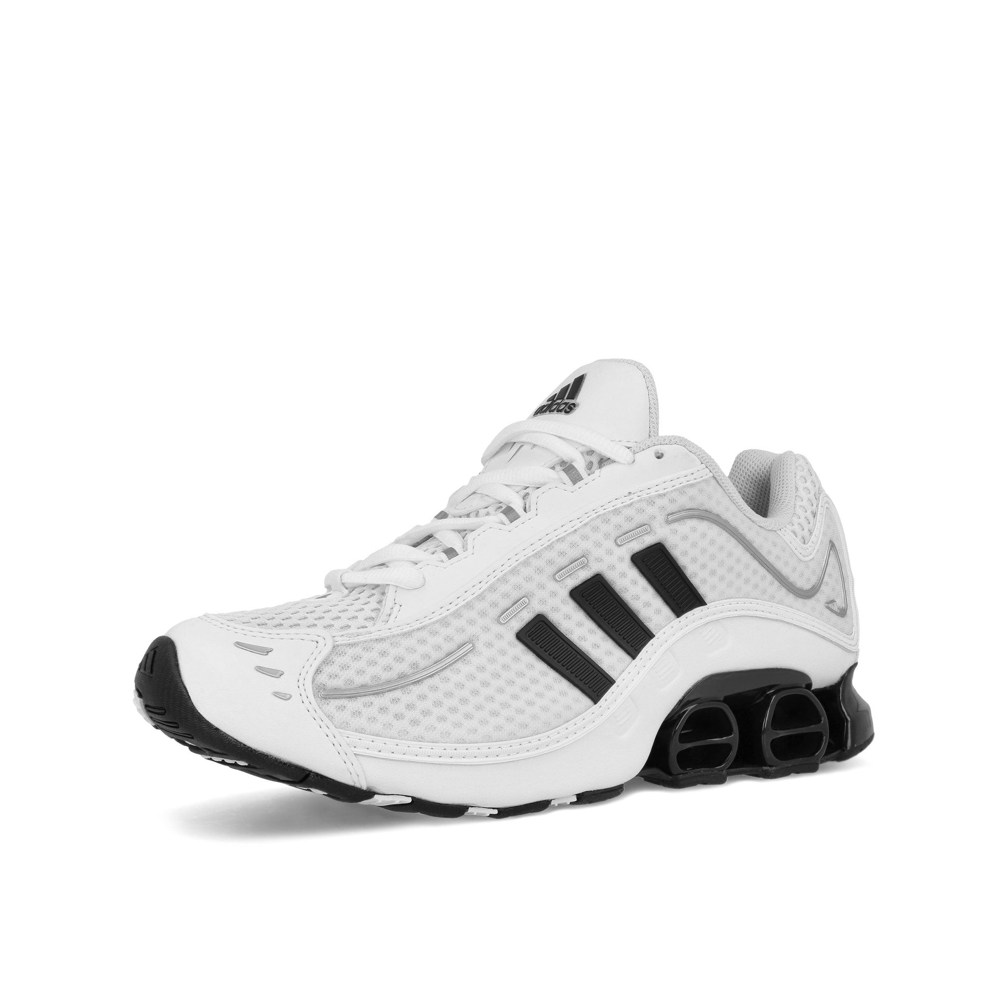 adidas Megaride O1 Footwear White / Core Black / Silver Metallic Low Top Sneakers Close Up | Overkill