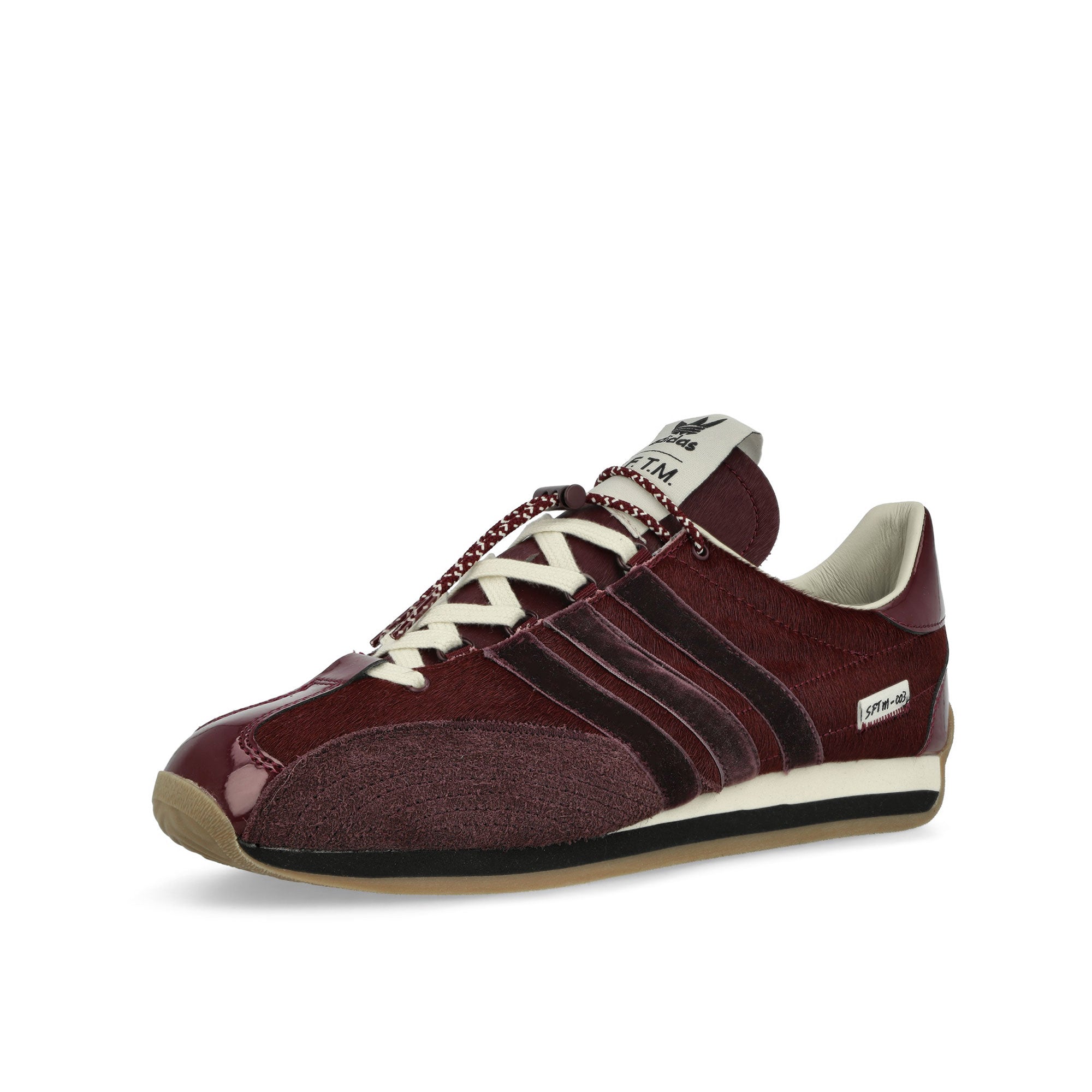 adidas Country OG Maroon / Core Black / Cream White Low Top Sneakers Close Up | Overkill
