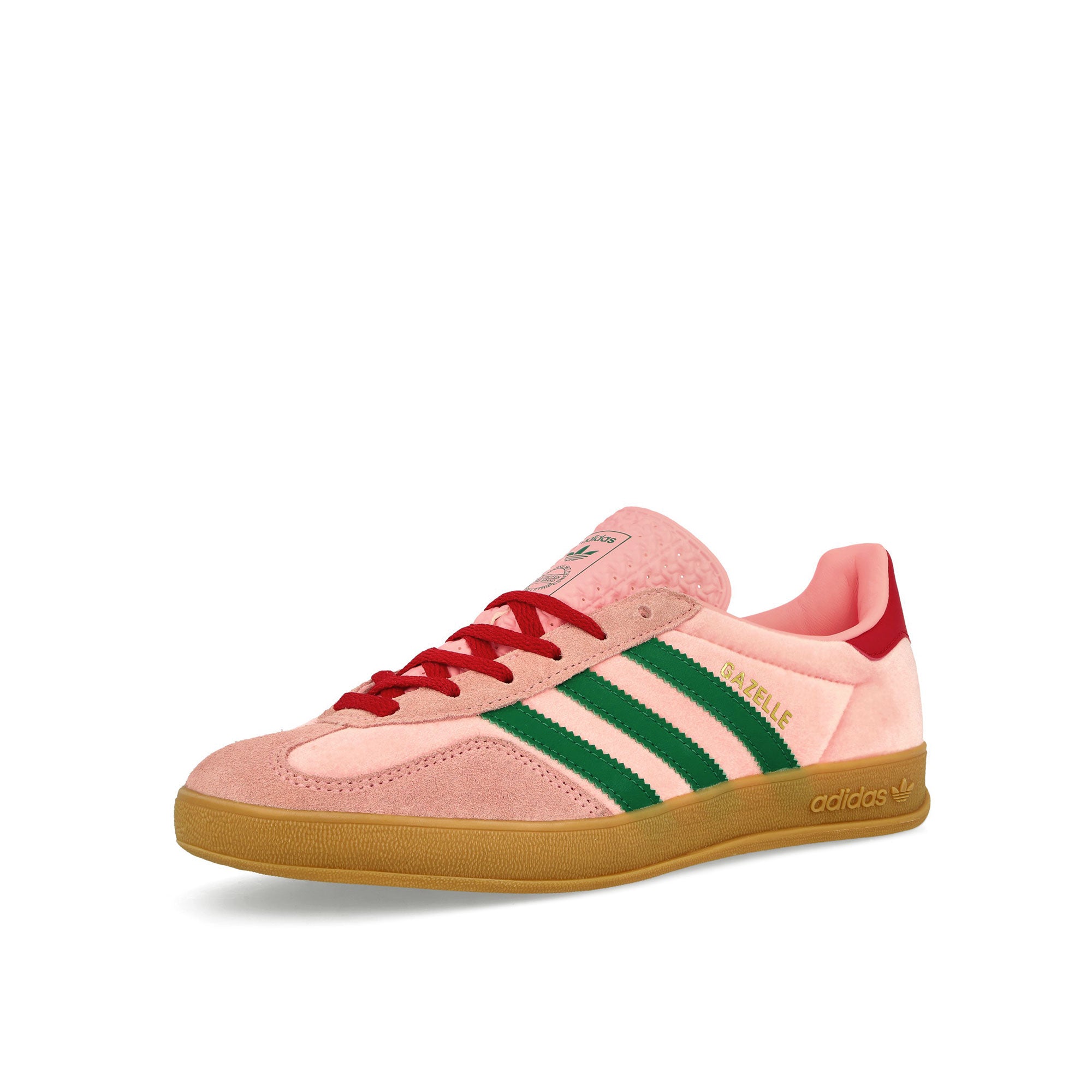 adidas Gazelle Indoor W Court Green / Glow Pink / Gumm 3 Low Top Sneakers Close Up | Overkill
