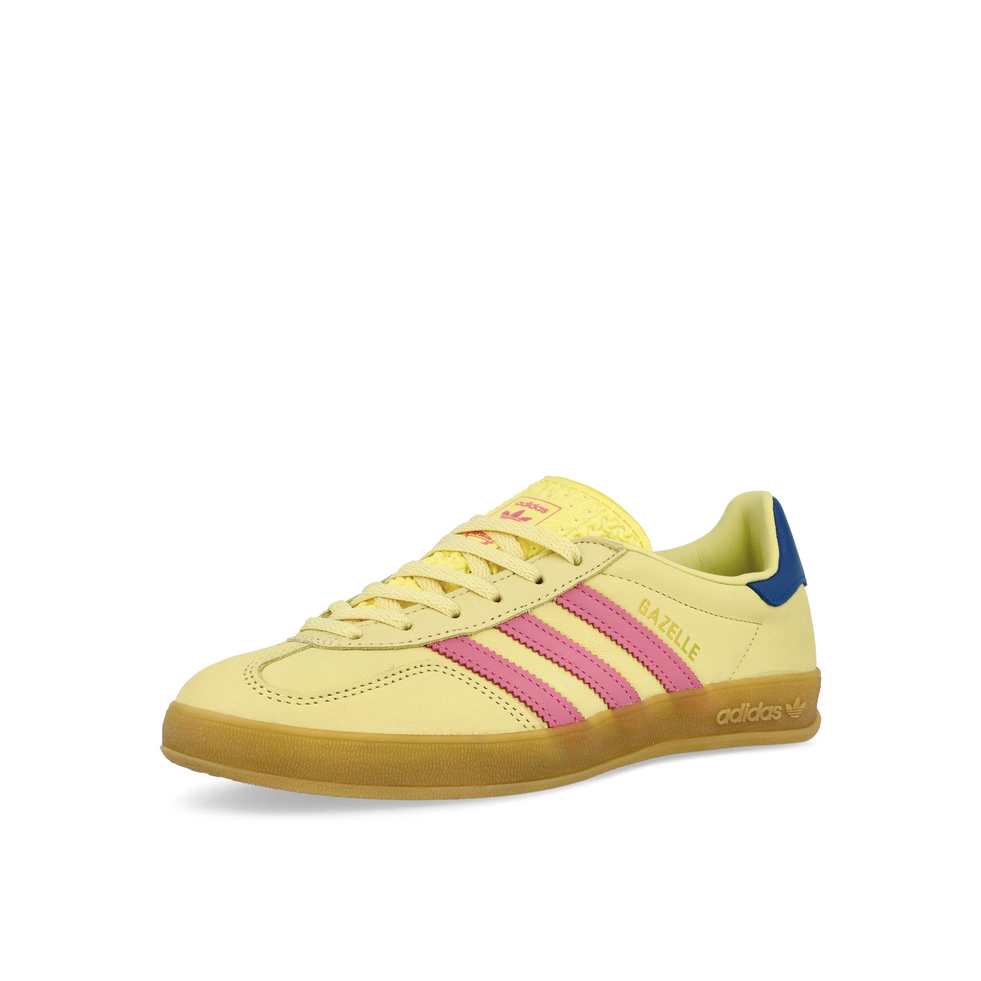adidas Gazelle Indoor W Powder Yellow / Lucid Pink / Team Royal Blue Low Top Sneakers Close Up | Overkill