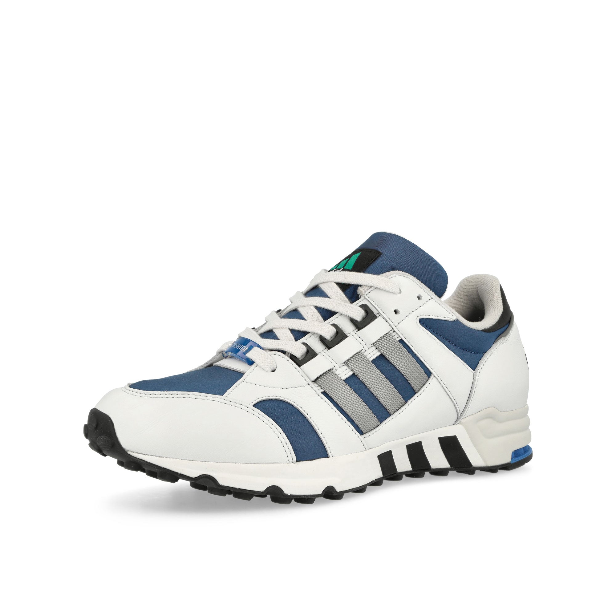 adidas Equipment Cushion 93 Equipment Blue / Core Black / Crystal White Low Top Sneakers Close Up | Overkill