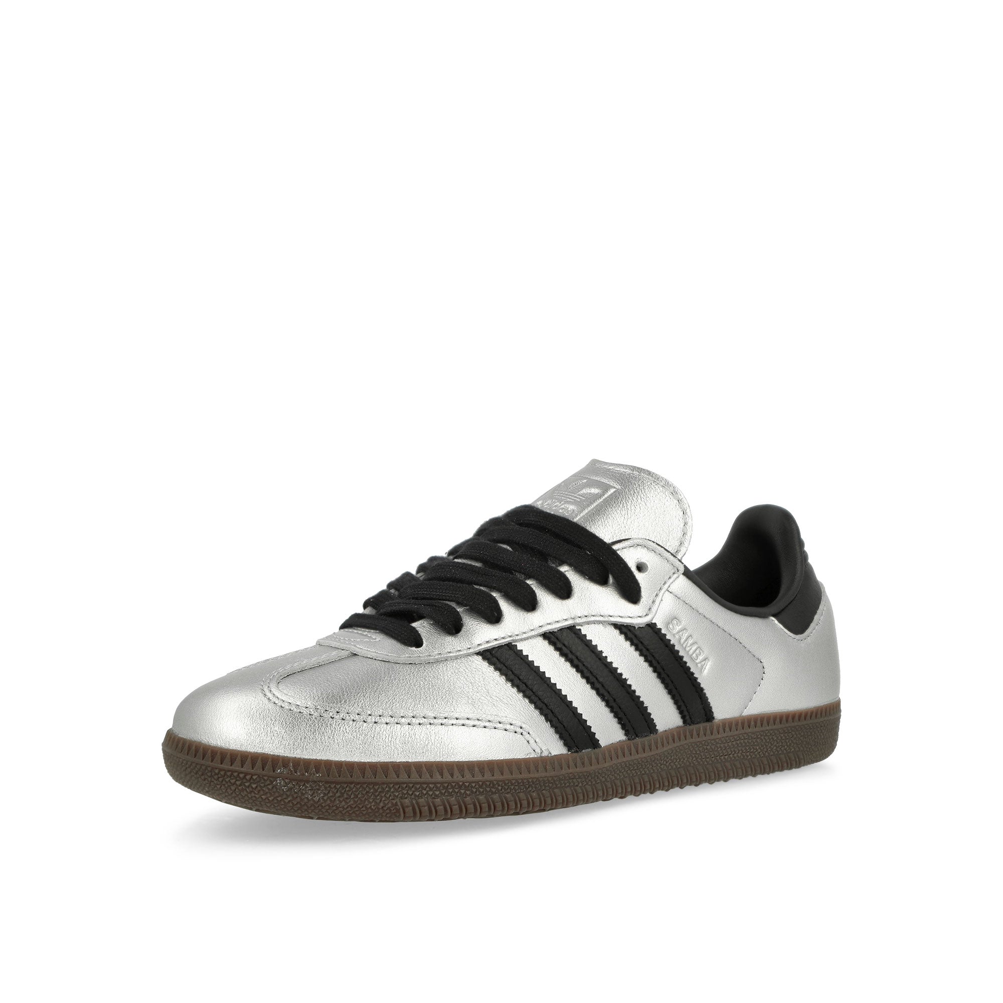 adidas Samba OG W Silver Metallic / Core Black / Gum 5 Low Top Sneakers Close Up | Overkill