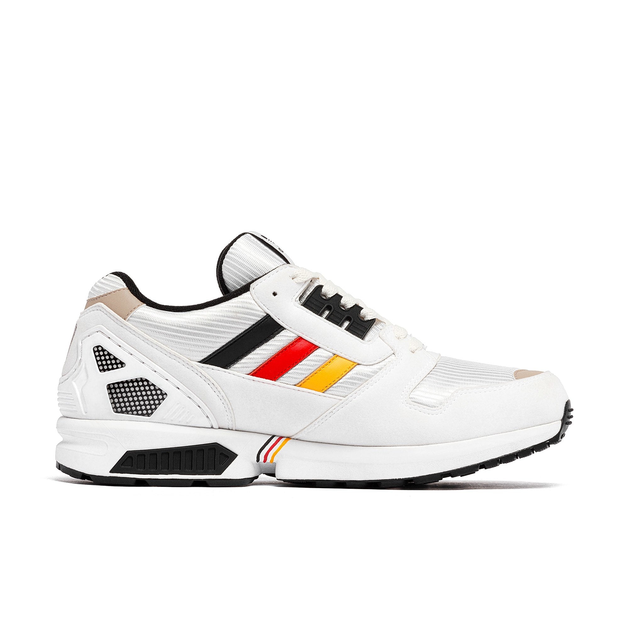 adidas Overkill x adidas ZX 8000 "Heimspiel" Core Black / Active Red / Bold Gold Low Top Sneakers Silhouette | Overkill