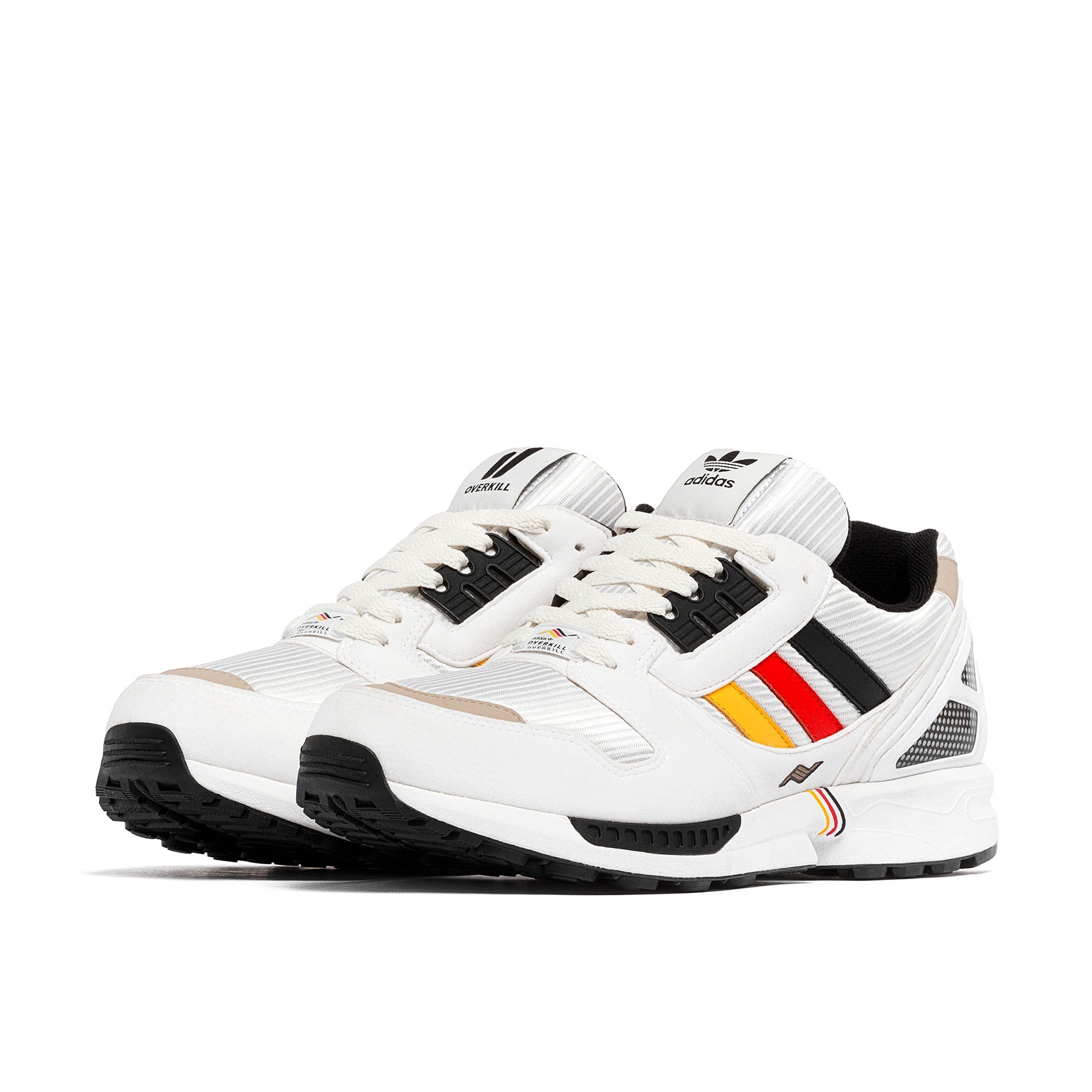 adidas Overkill x adidas ZX 8000 "Heimspiel" Core Black / Active Red / Bold Gold Low Top Sneakers Close Up | Overkill