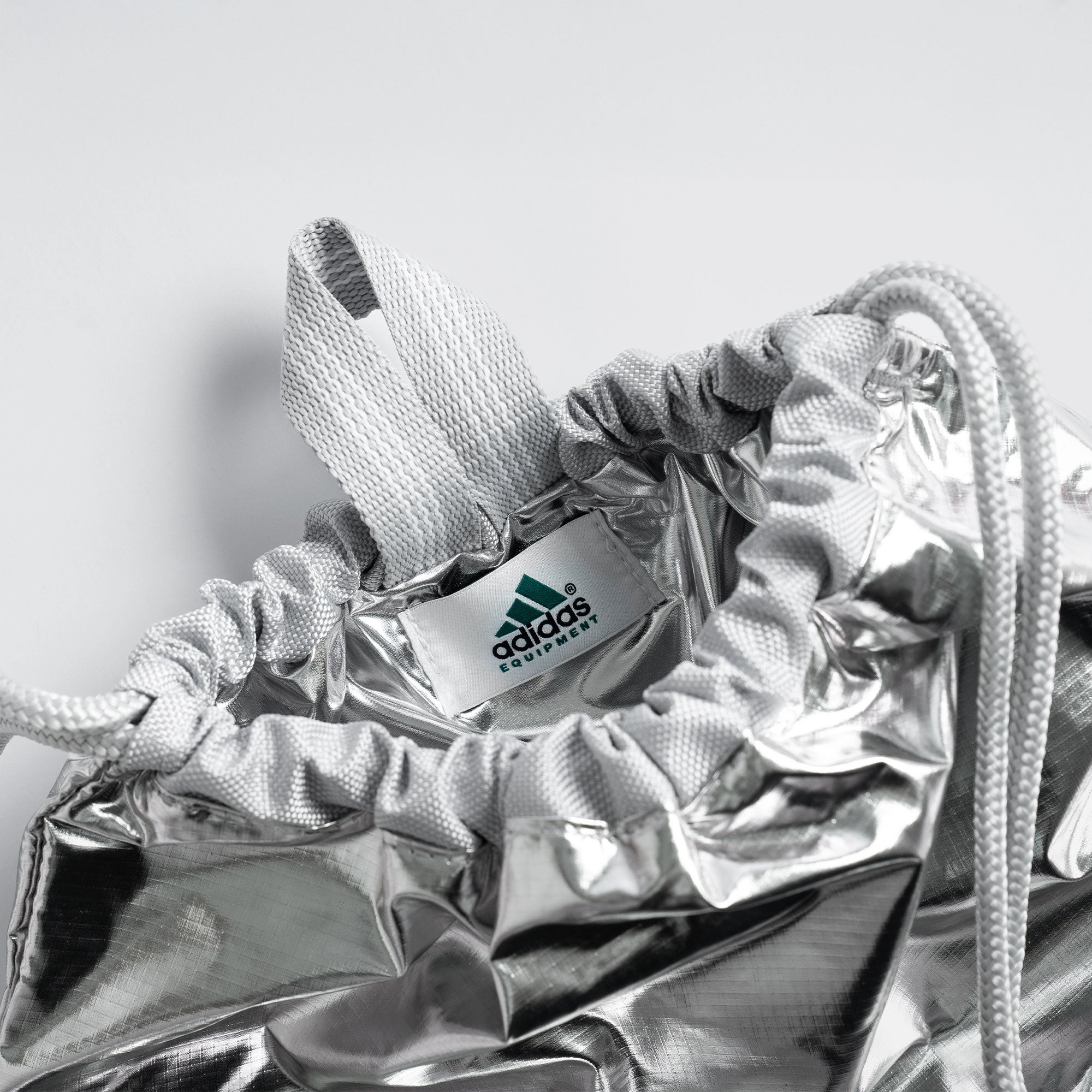 adidas Equipment Gymsack Silver Metallic Backpacks Close-up | Overkill