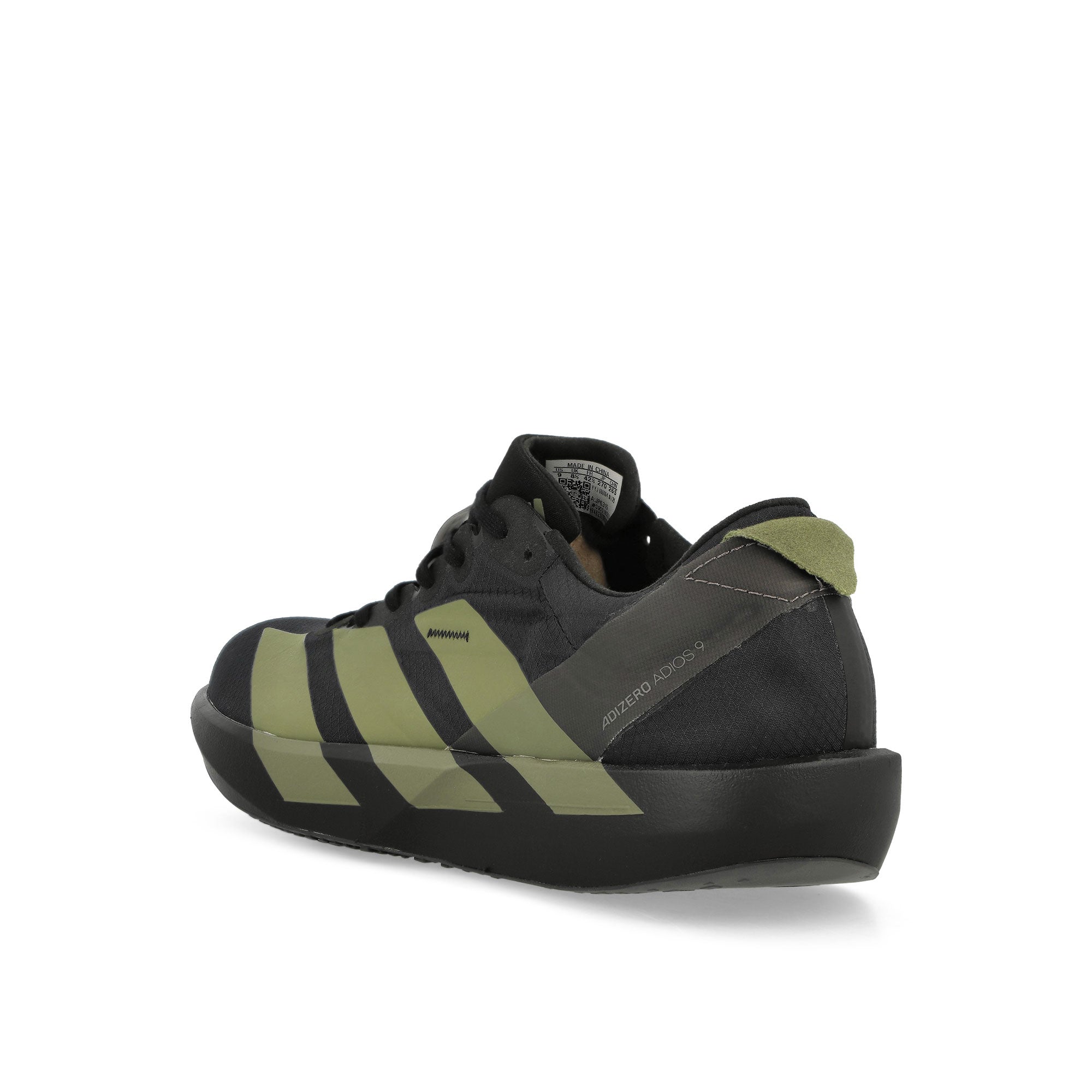 adidas Adizero Adios 9 M Core Black / Focus Olive / Charcoal Low Top Sneakers Material | Overkill
