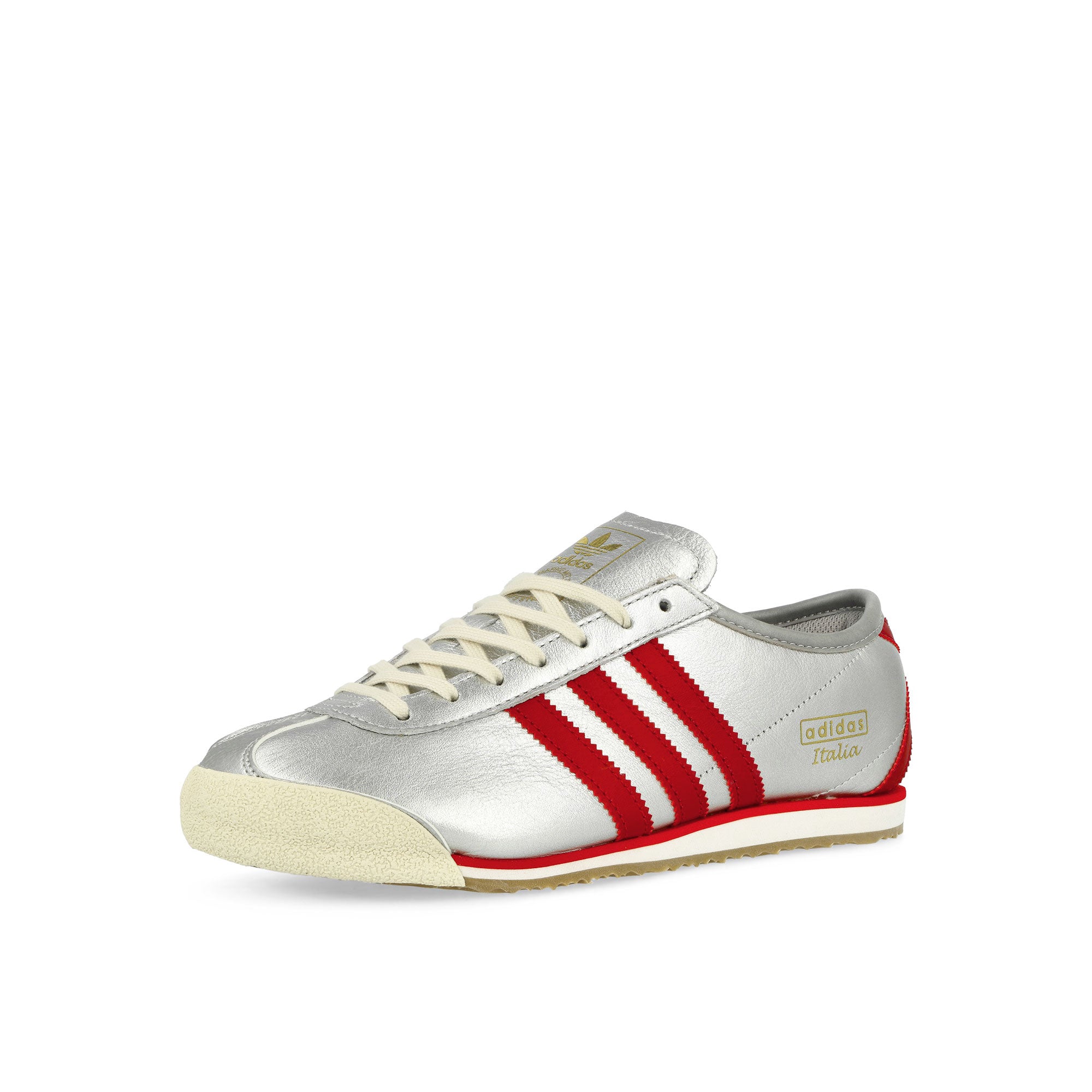 adidas Italia 70s W Silver Metallic / Team Victory Red / Gold Metallic Low Top Sneakers Close Up | Overkill