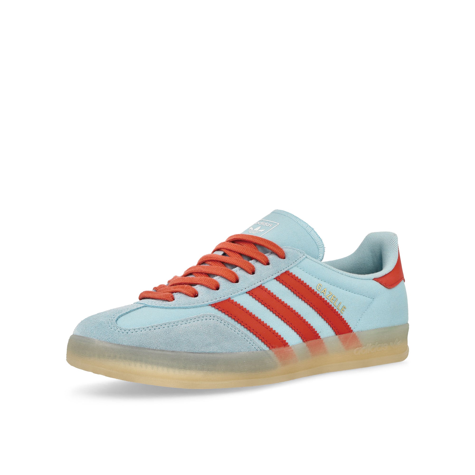 adidas Gazelle Indoor Clear Sky / Crew Red / Magic Beige Low Top Sneaker JQ8388 Close-up | Overkill