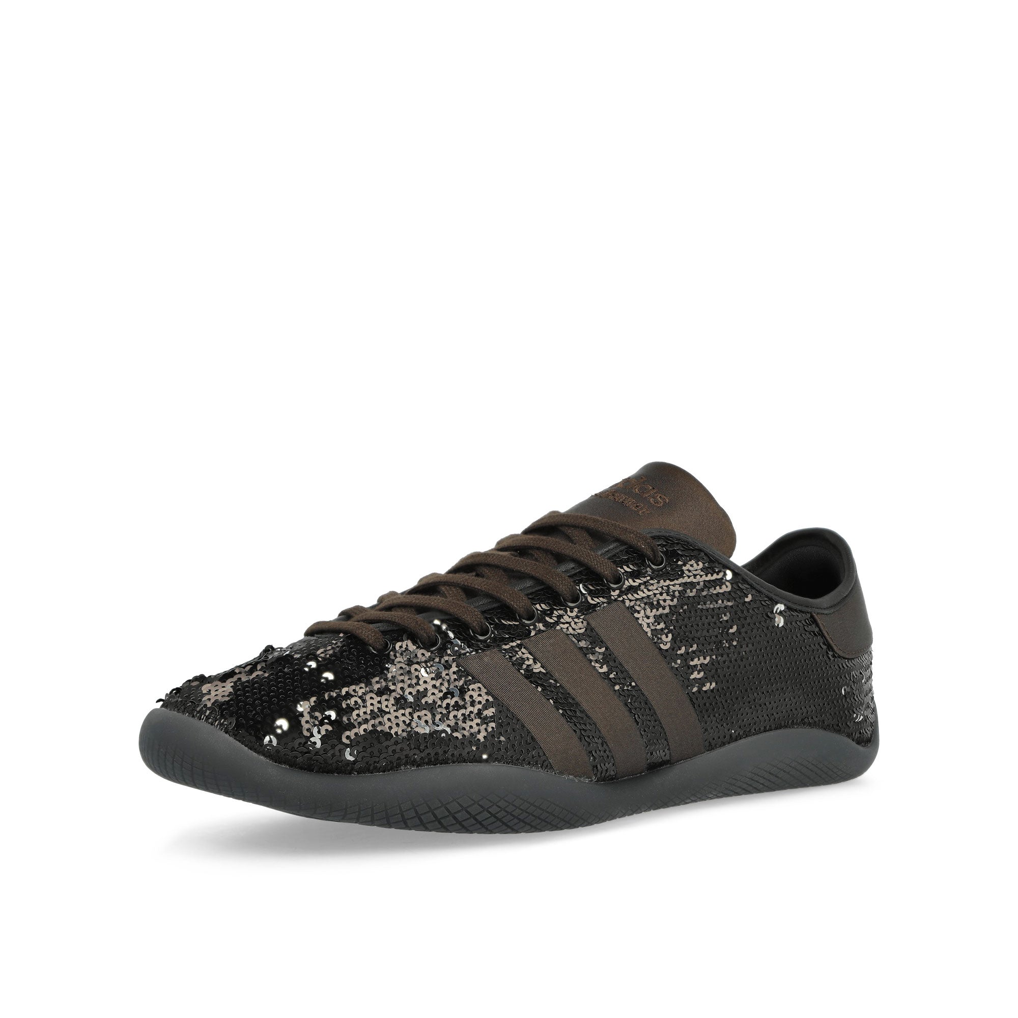 adidas Karintha Sequin Core Black / Silver Metallic / Dark Brown Low Top Sneakers Close Up | Overkill