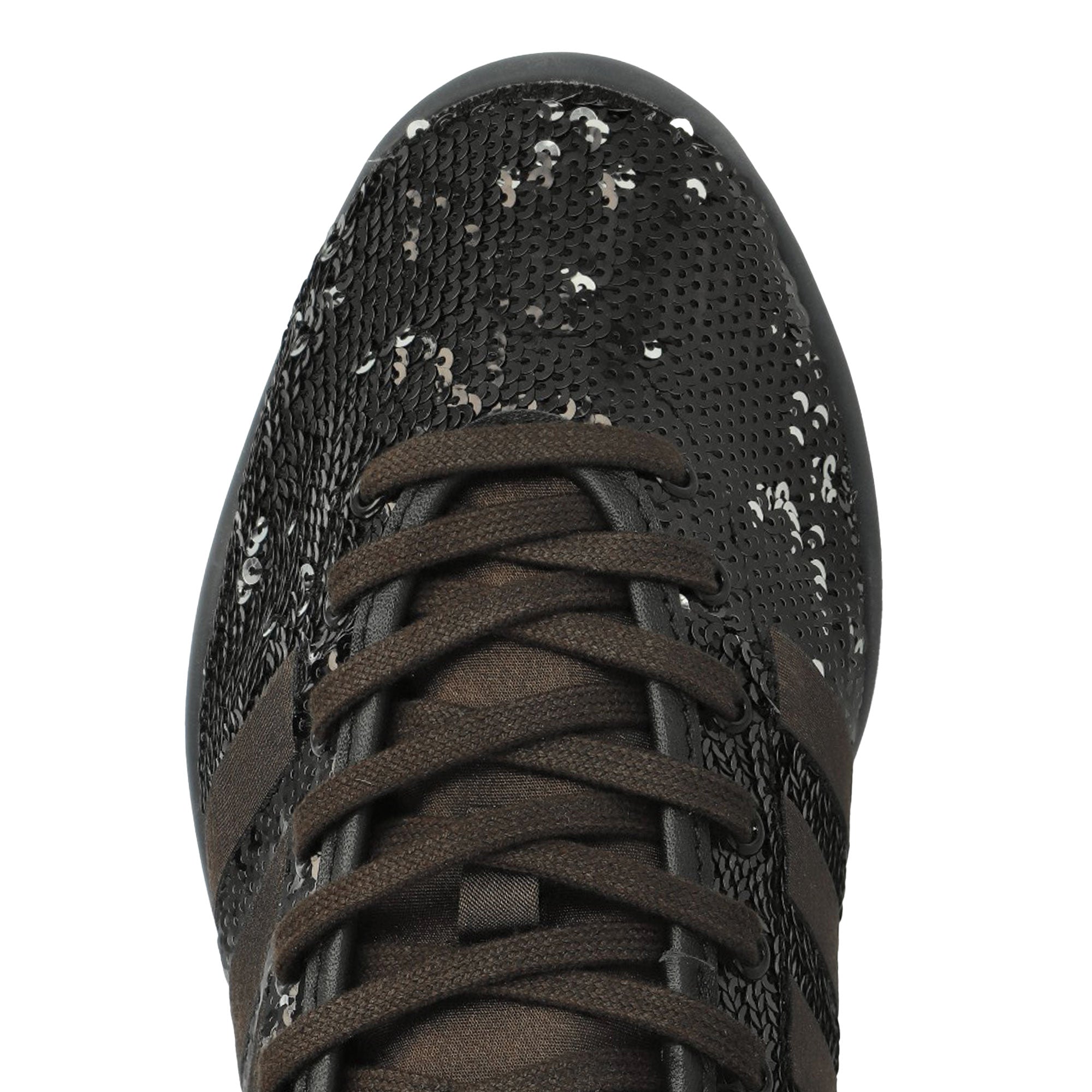 adidas Karintha Sequin Core Black / Silver Metallic / Dark Brown Low Top Sneakers Detail View 1 | Overkill