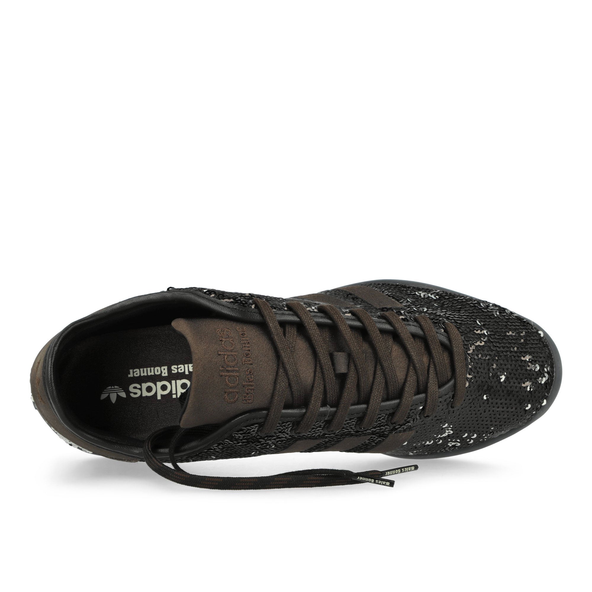 adidas Karintha Sequin Core Black / Silver Metallic / Dark Brown Low Top Sneakers Detail View 2 | Overkill