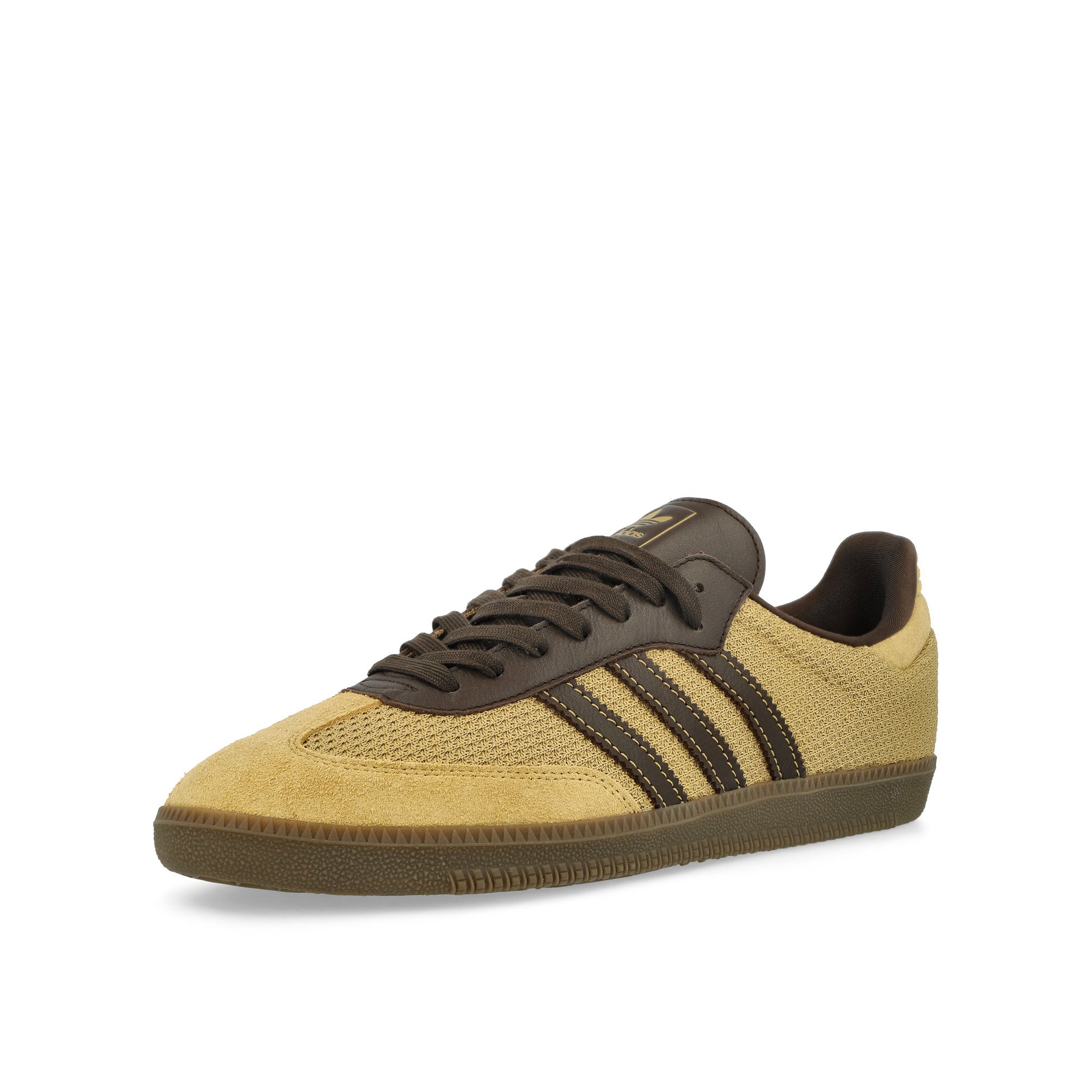 adidas Samba OG Golden Beige / Dark Brown / Gum 5 Low Top Sneakers Close Up | Overkill