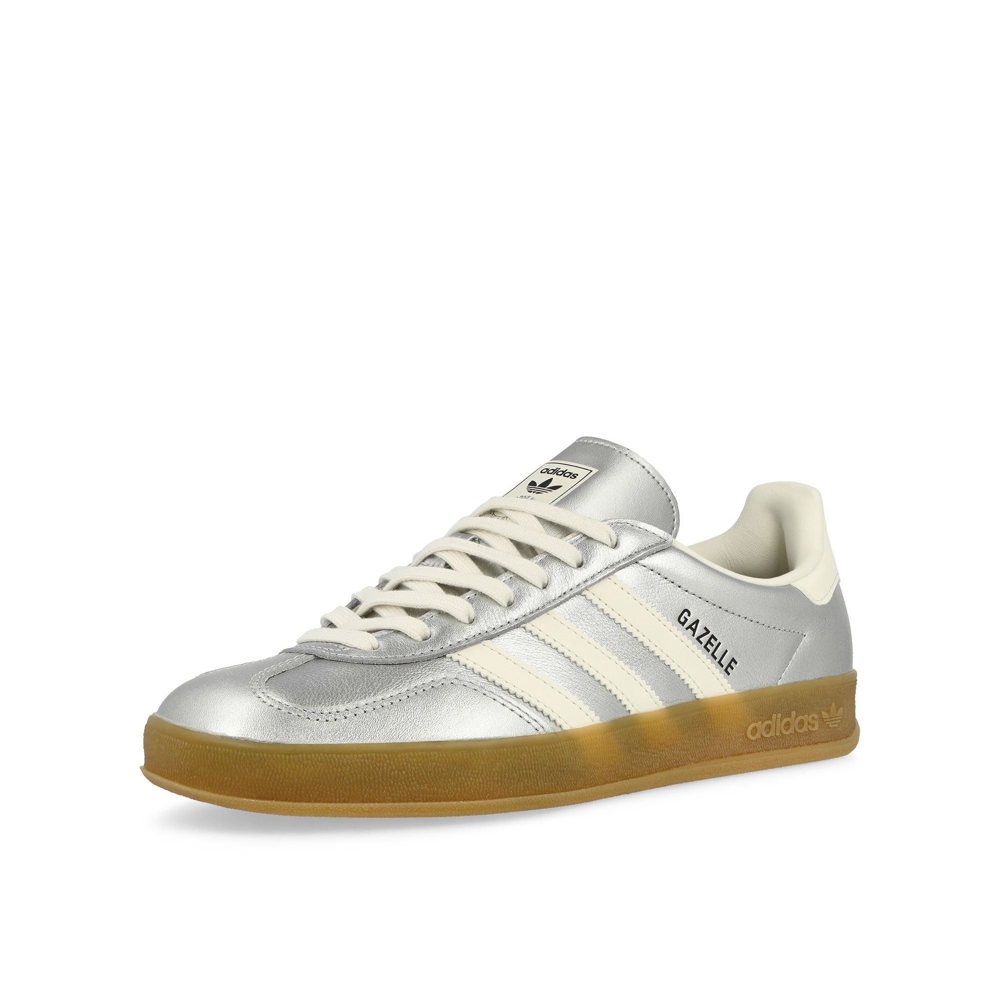 adidas Gazelle Indoor Silver Metallic / Core White / Core Black Low Top Sneakers Close Up | Overkill