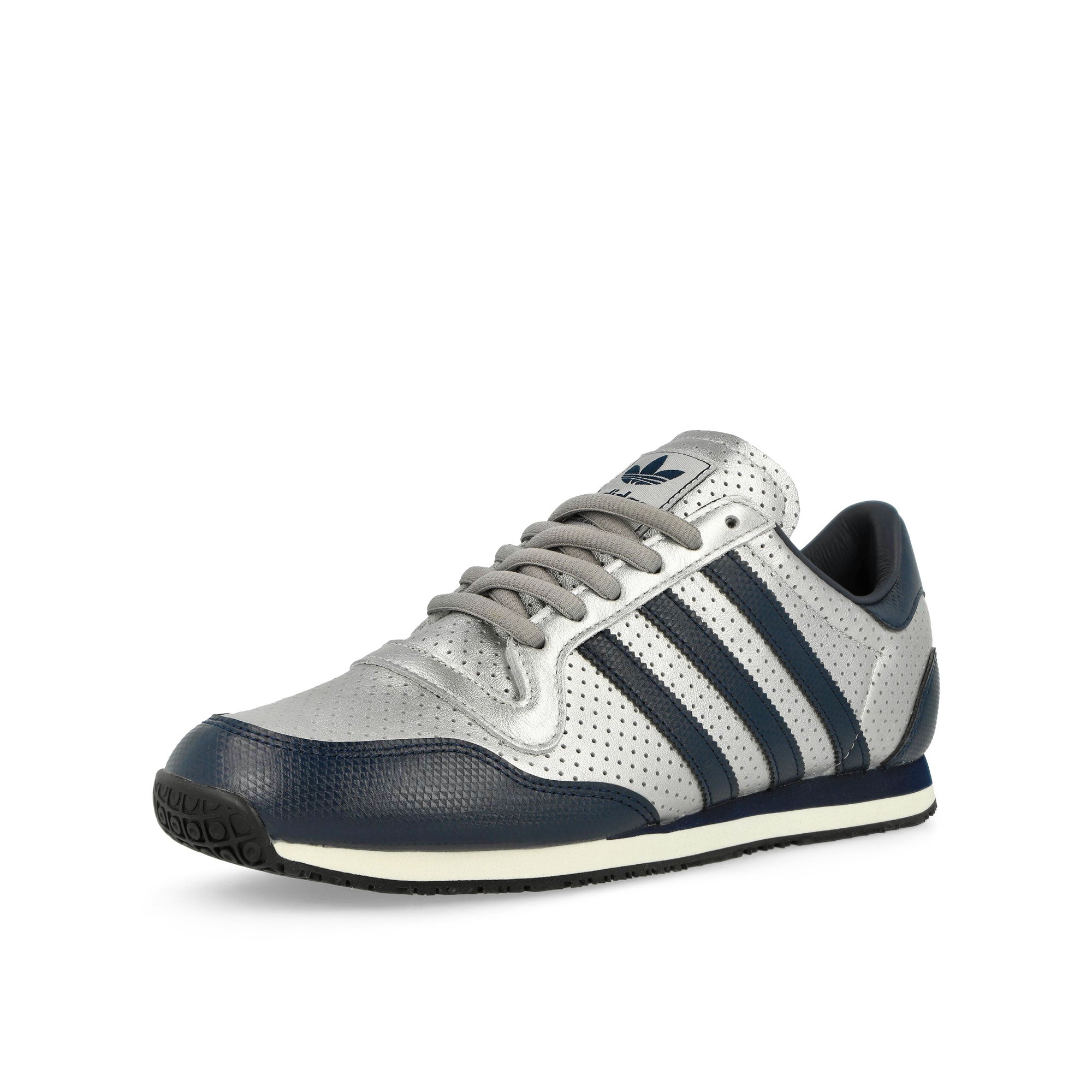 adidas Galaxy OG Silver Metallic / Night Indigo / Off White Low Top Sneakers Close Up | Overkill