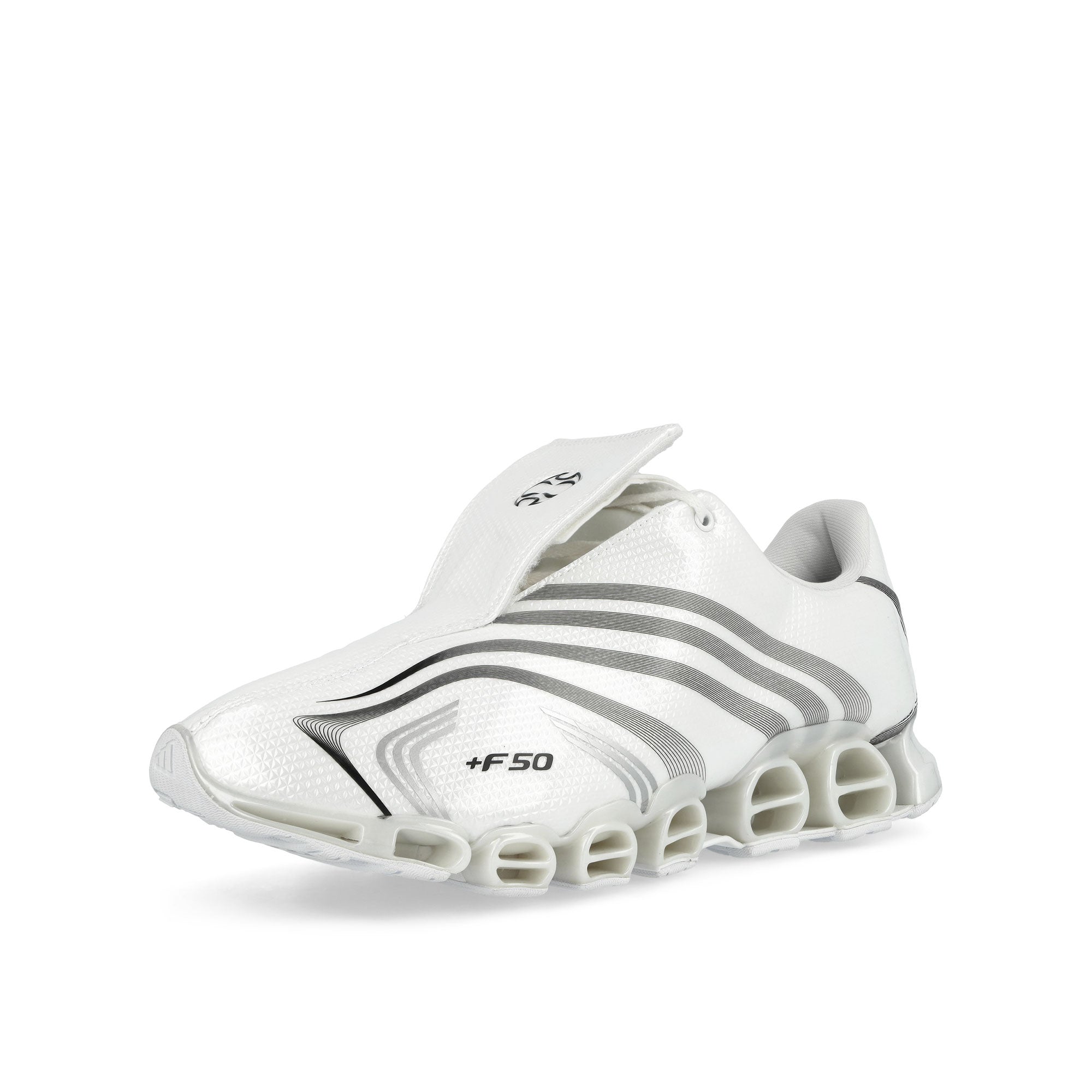 adidas F50 Tunit Megaride Consortium Footwear White / Core Black / Silver Metallic Low Top Sneakers JR2200 Close-up | Overkill
