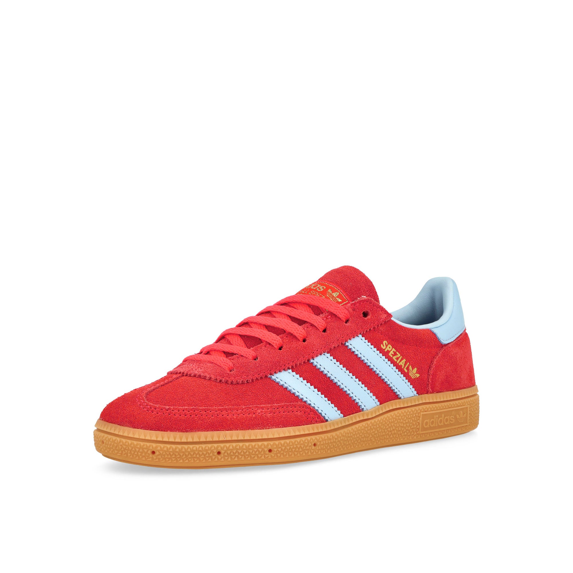 adidas Handball Spezial W Lucid Red / Glow Blue / Gum 1 Low Top Sneaker JR3607 Close-up | Overkill