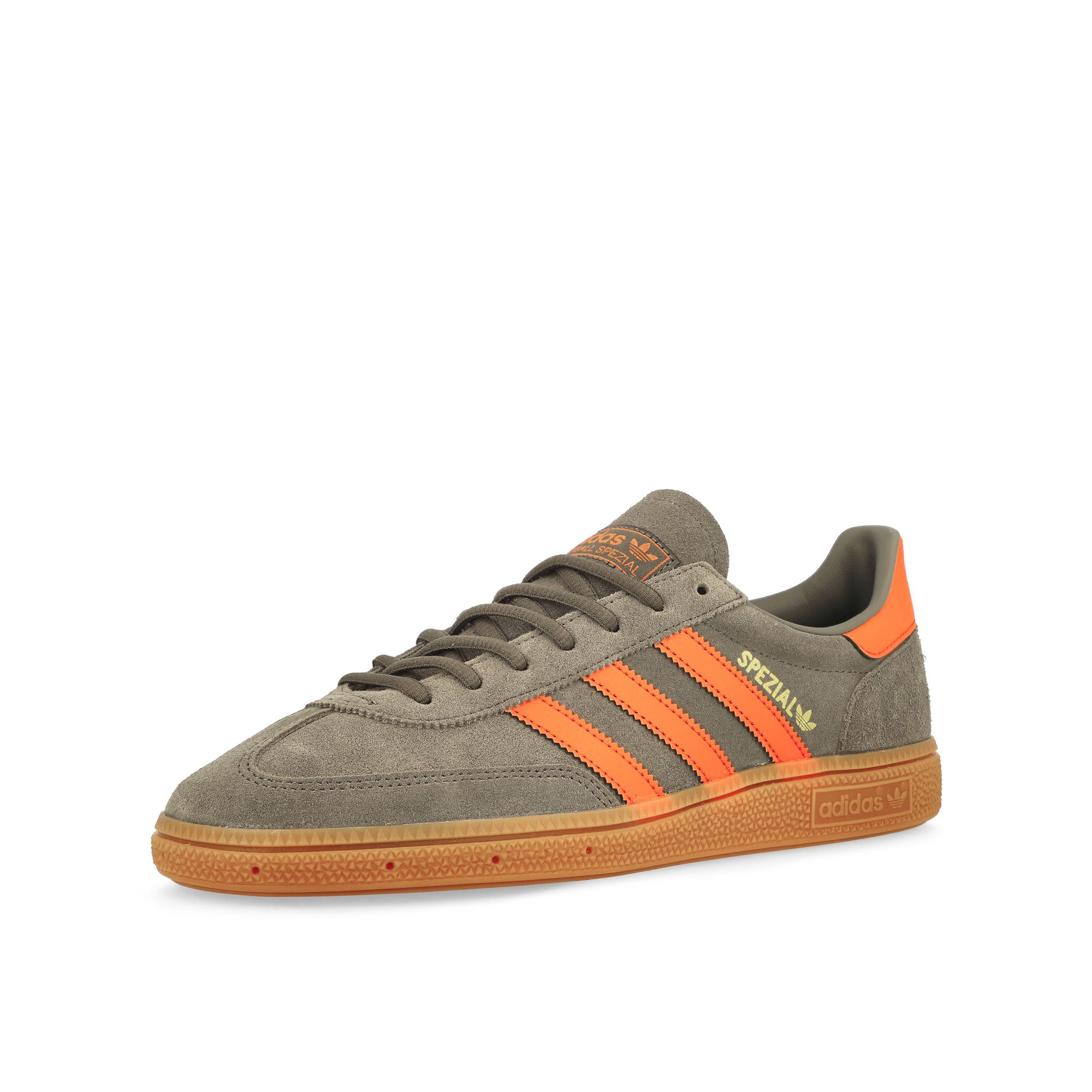 adidas Handball Spezial Cargo Brown / Orange / Gold Metallic Low Top Sneaker JR3846 Close-up | Overkill