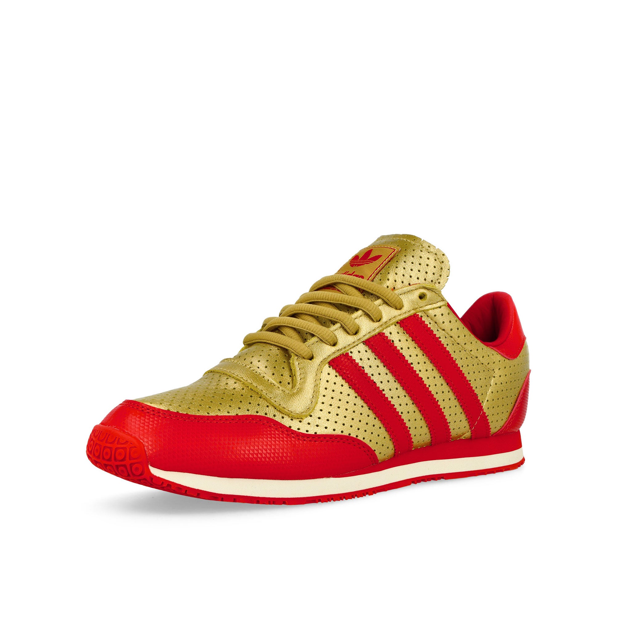 adidas Galaxy OG Gold Metallic / Red / Off White Low Top Sneakers Close Up | Overkill
