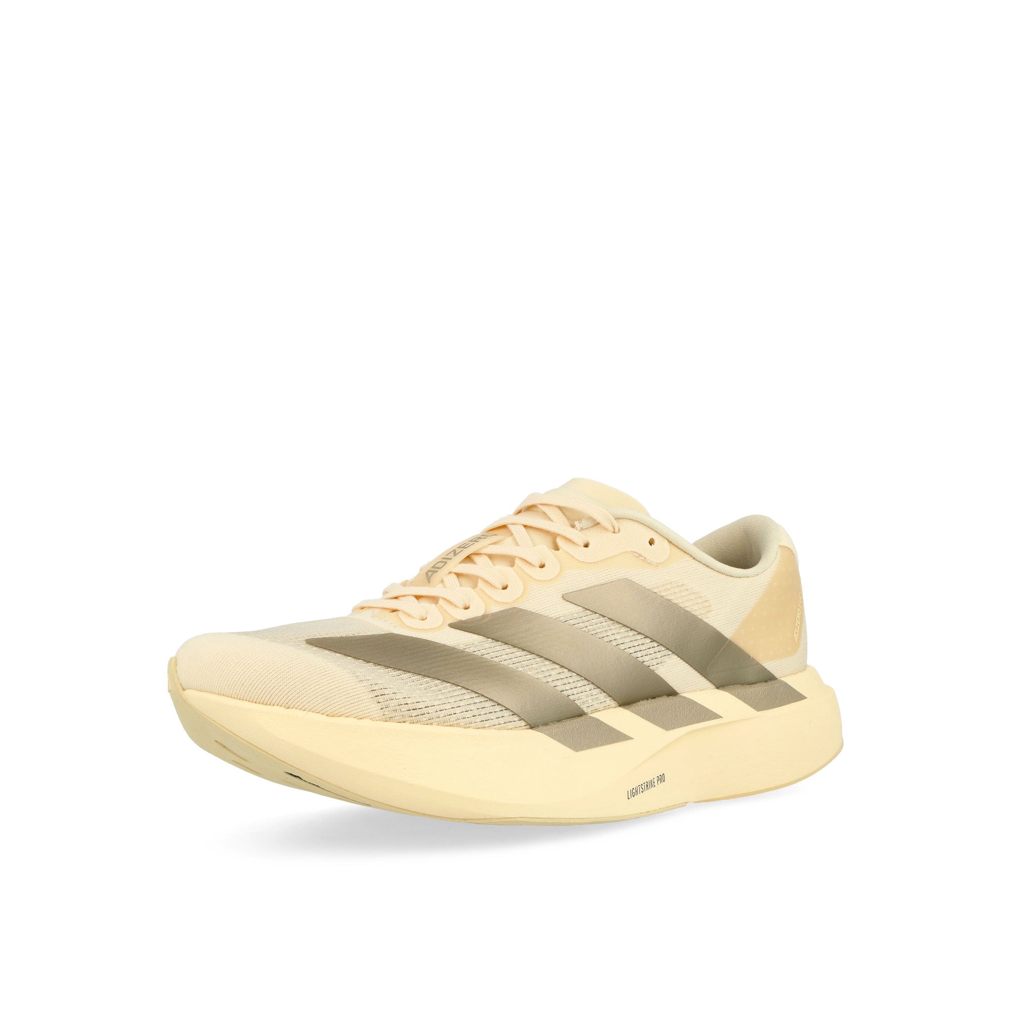 adidas adizero Evo SL W Wonder White / Cyber Metallic / Warm Vanilla Low Top Sneakers Close Up | Overkill