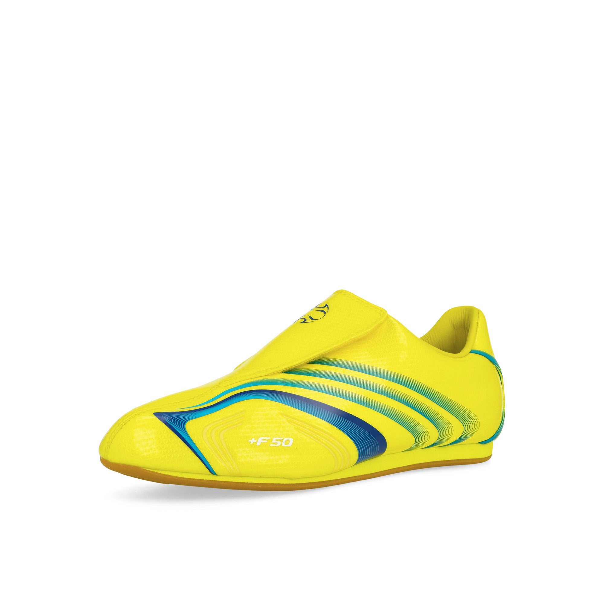 adidas Taekwondo F50 W Bright Yellow / Bright Blue / Team Royal Blue Low Top Sneakers Close Up | Overkill