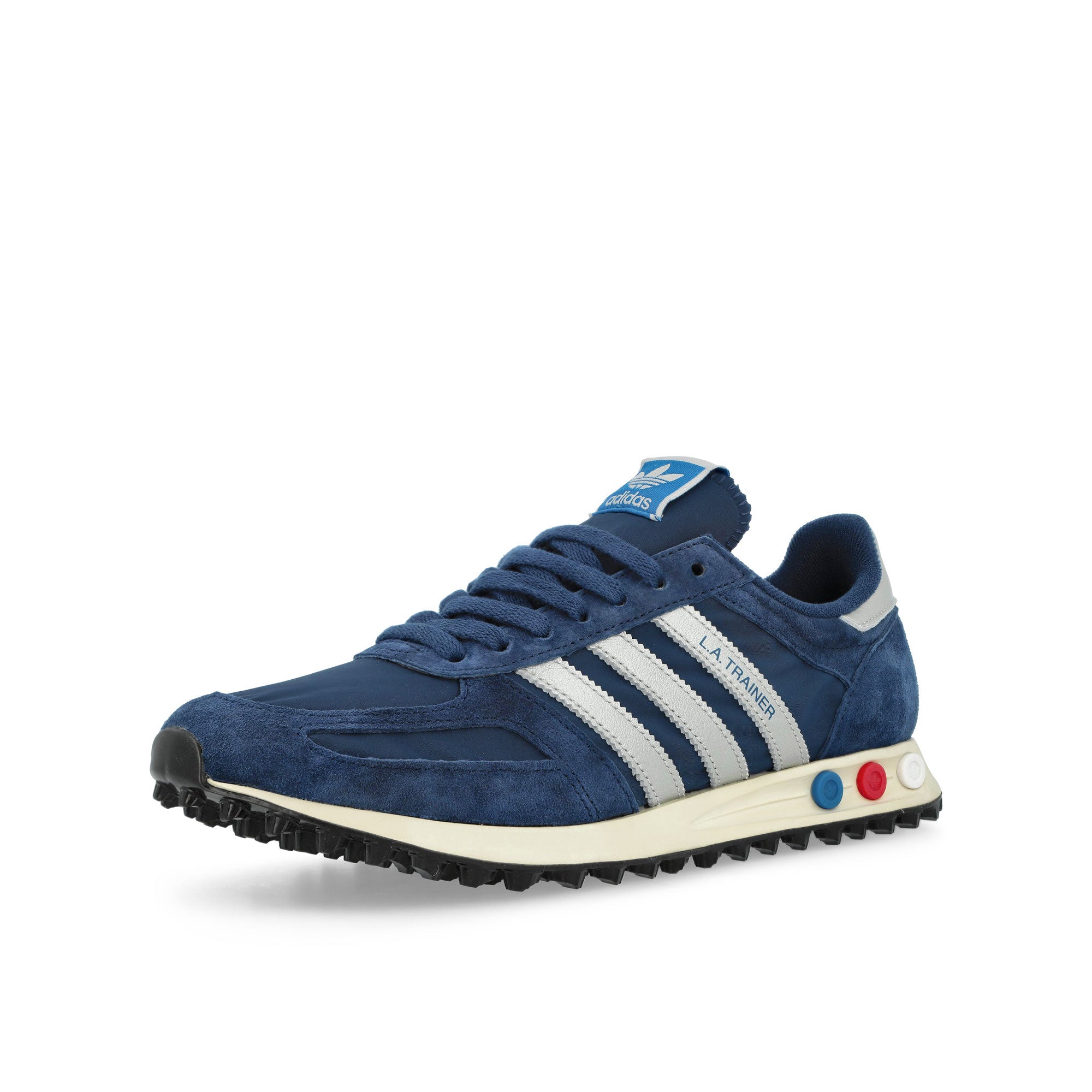 adidas LA Trainer OG Dark Blue / Silver Metallic / Off White Low Top Sneakers JR7171 Close-up | Overkill