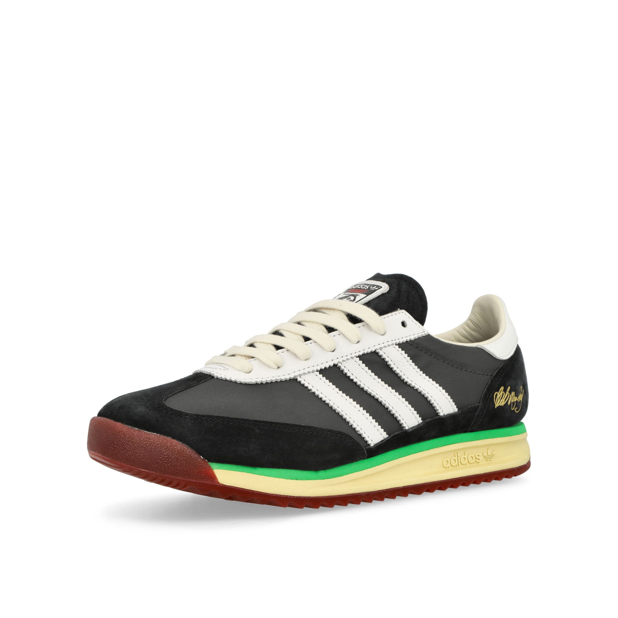 adidas SL 72 Bob Marley Core Black / Footwear White / Off White Low Top Sneakers Close Up | Overkill