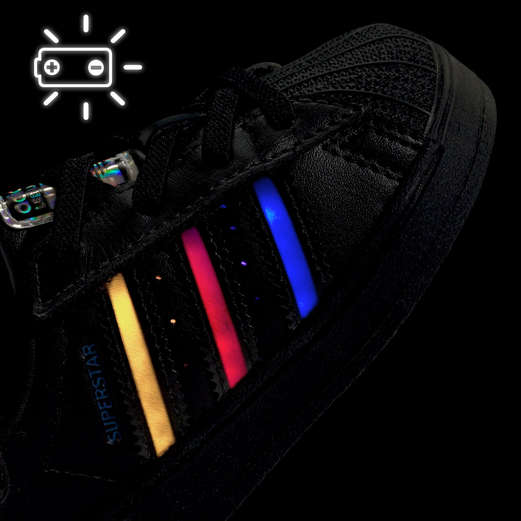 adidas Superstar Led Lights CF EL I Core Black / Core Black / Preloved Violet Low Top Sneakers JS1295 Material | Overkill