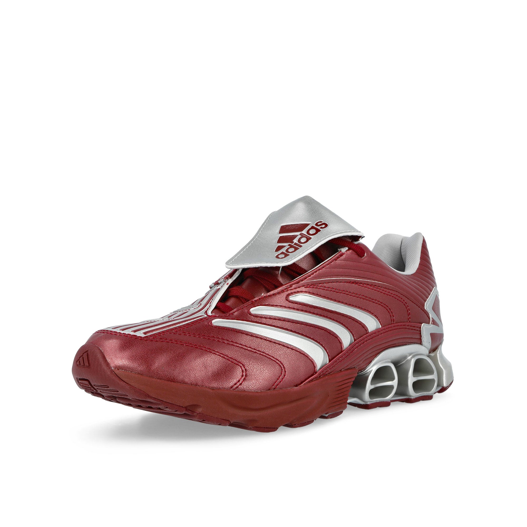 adidas Predator Megaride Collegiate Burgundy / Silver Metallic / Light Solid Grey Low Top Sneakers JS1554 Close-up | Overkill