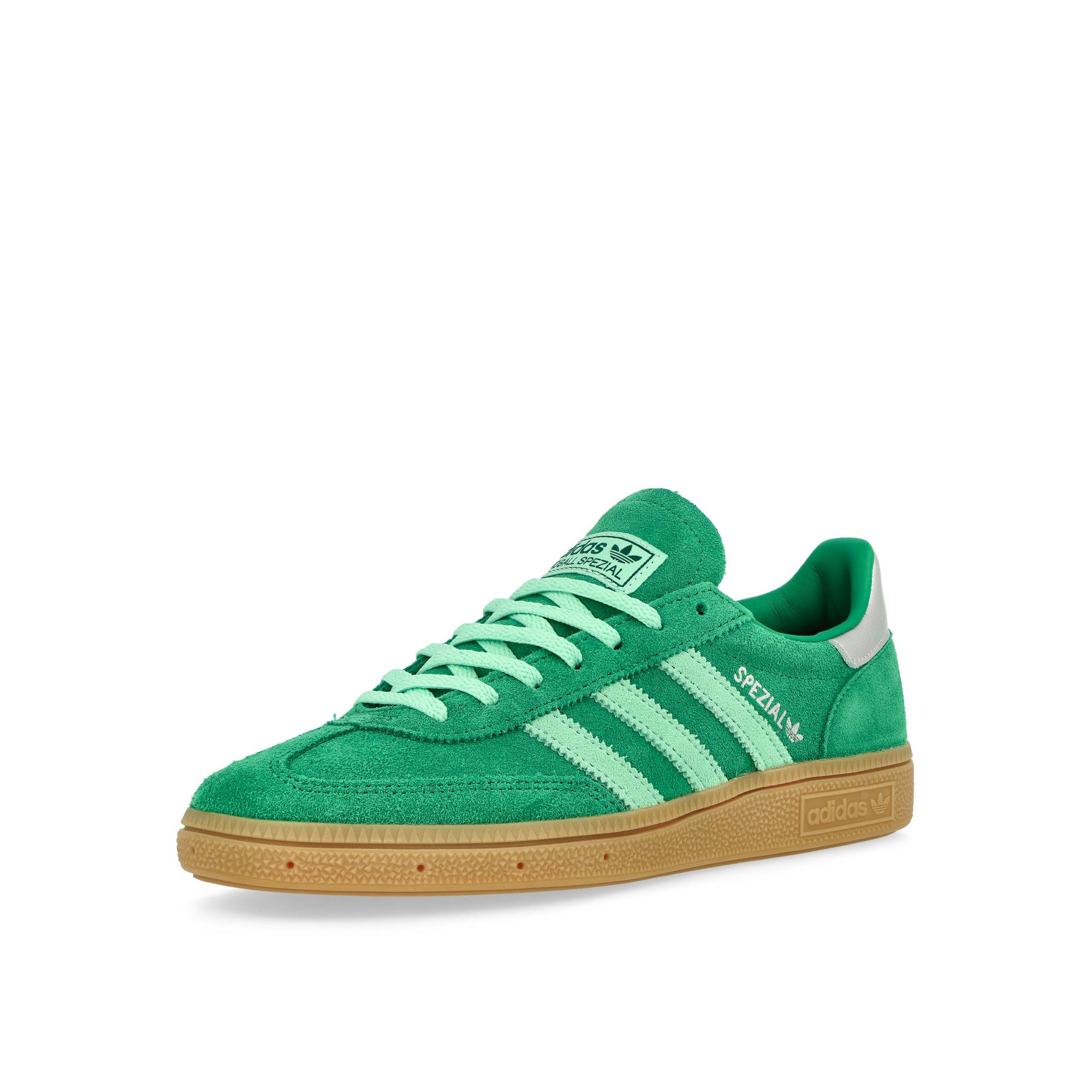 adidas Handball Spezial W Semi Court Green / Clear Mint / Gum 1 Low Top Sneakers Close Up | Overkill