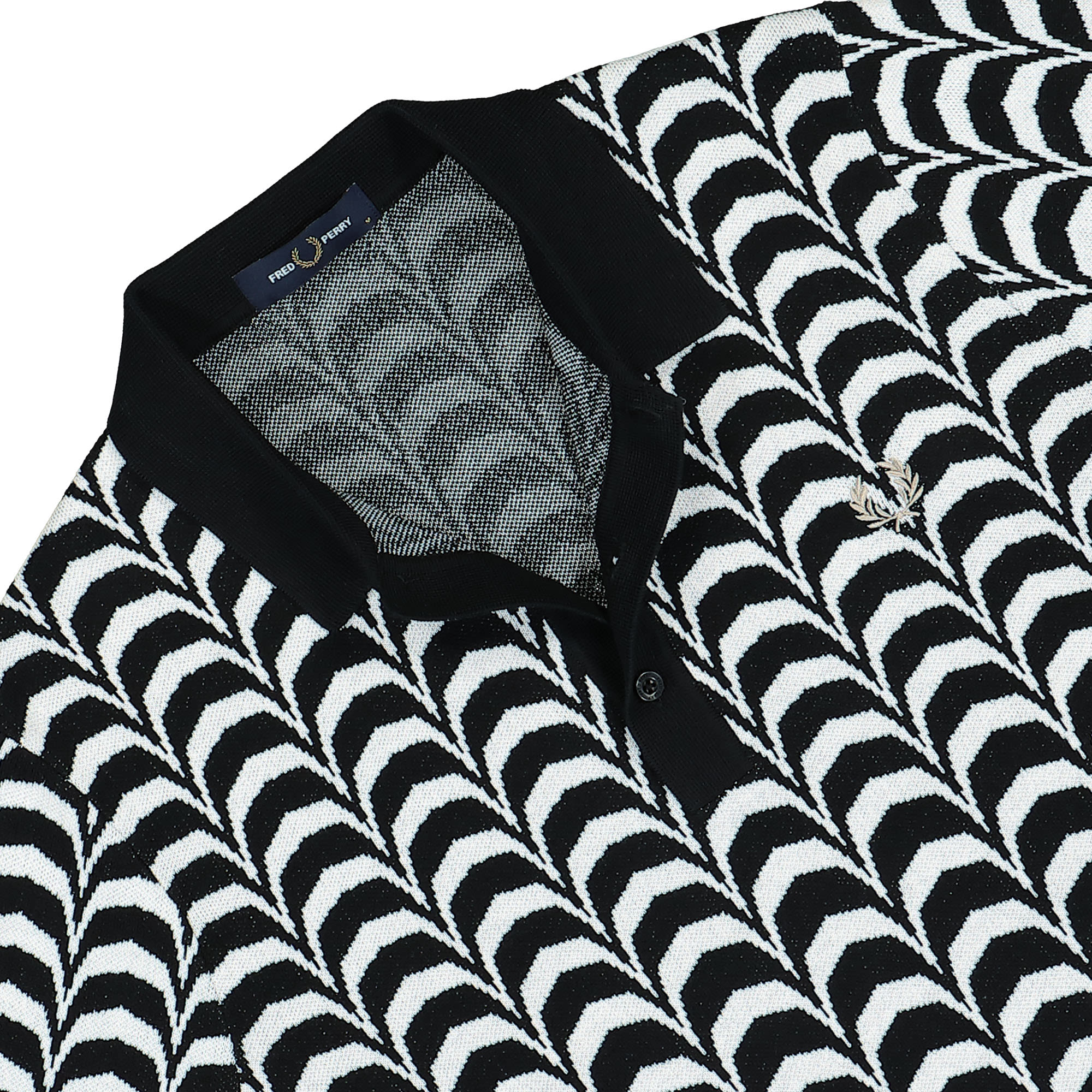 Fred Perry Jacquard Knitted Shirt Black Polo Shirts Close-up | Overkill