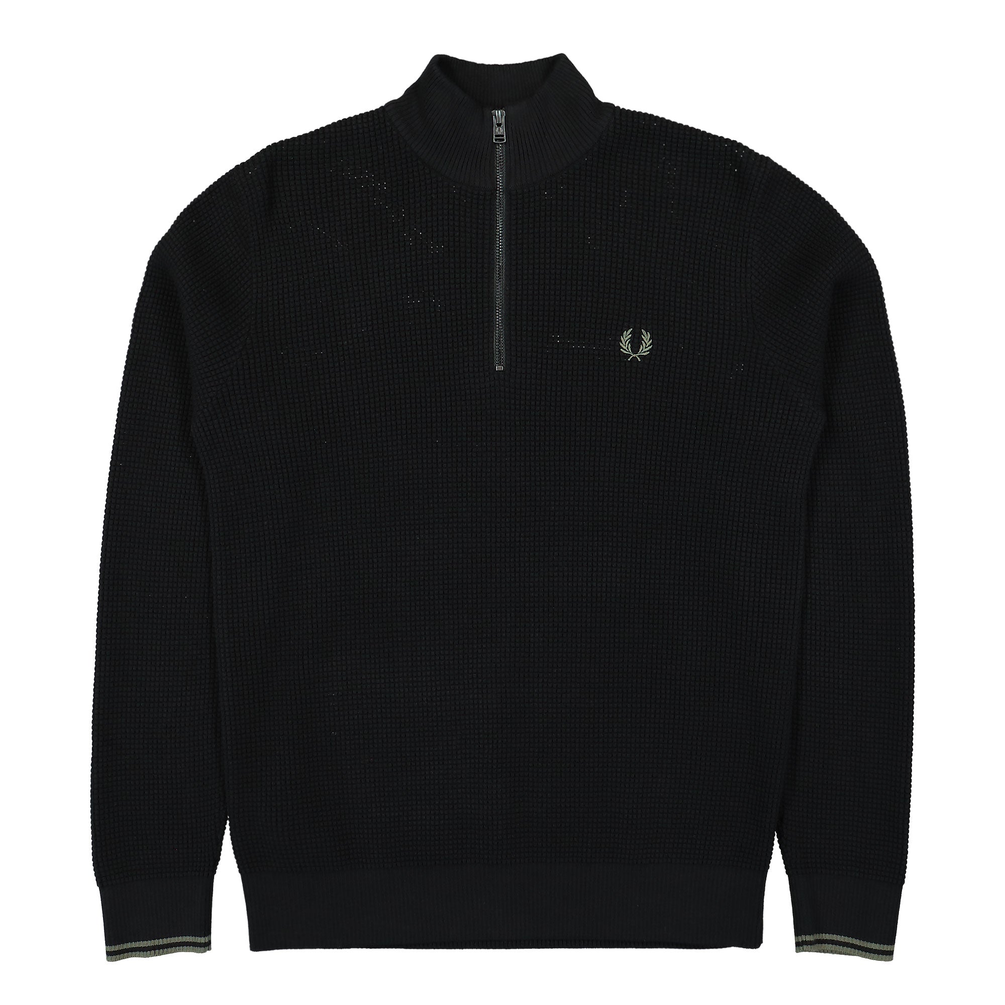 Fred Perry Waffle Stitch Half Zip Jumper Black Sweatshirts K8557-102 | Overkill