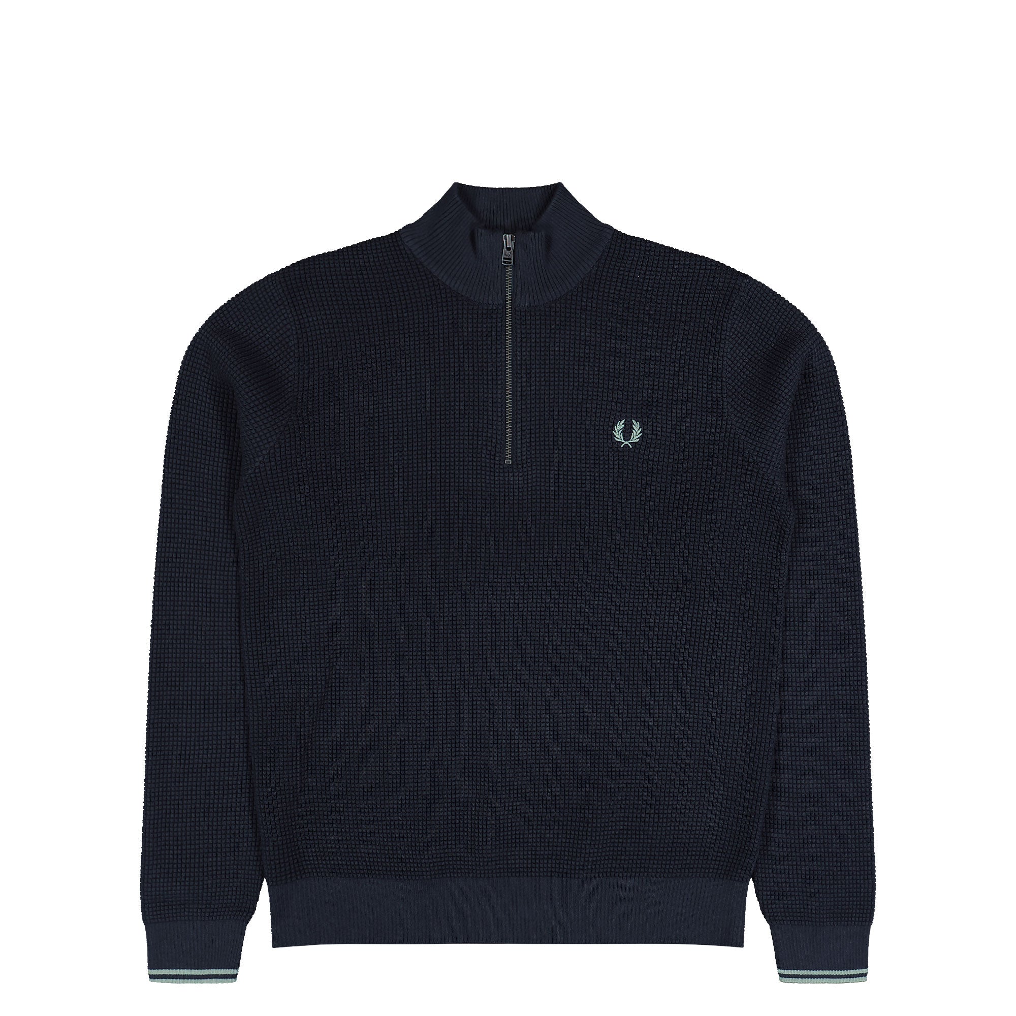 Fred Perry Waffle Stitch Half Zip Jumper Dark Airforce Sweatshirts K8557-738 | Overkill