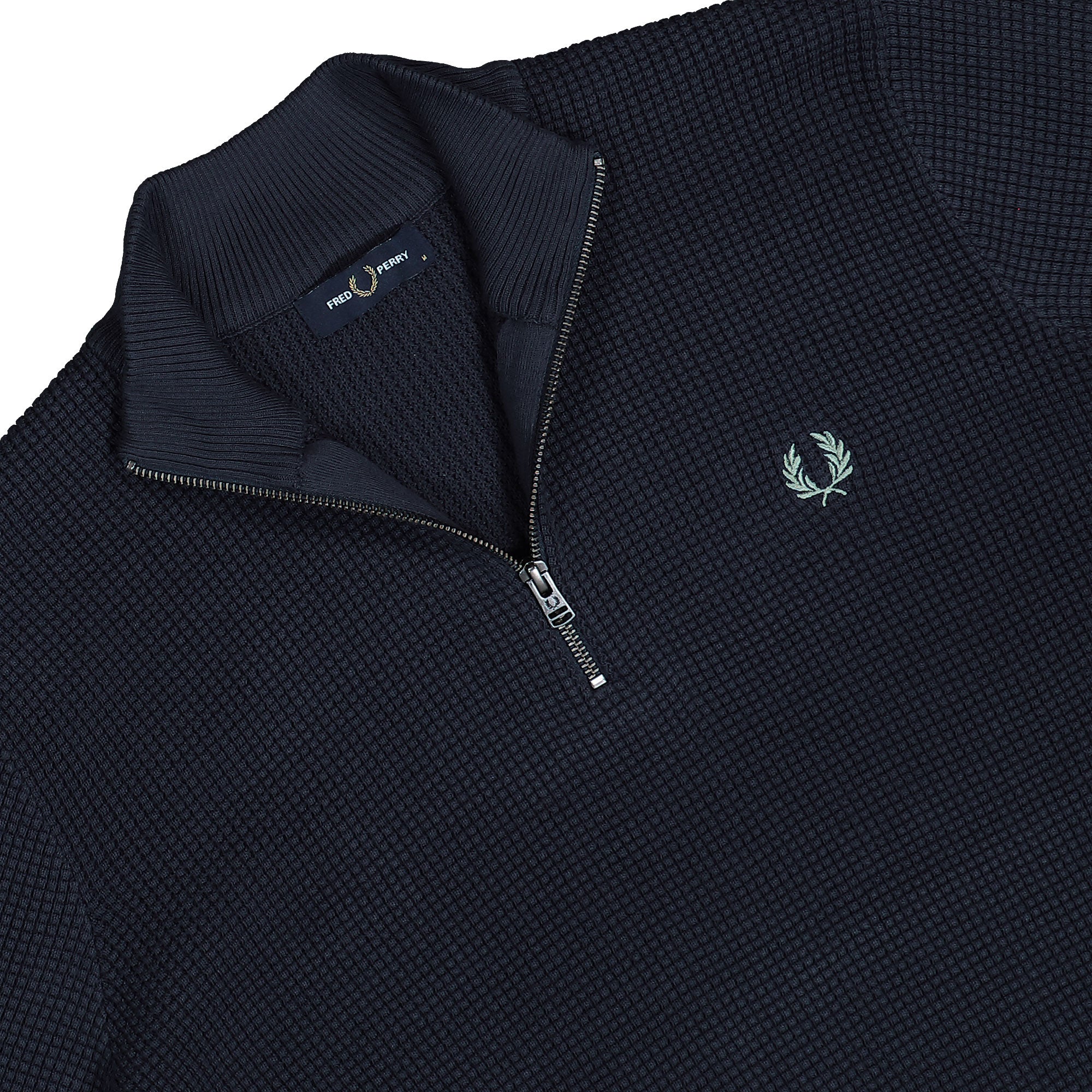 Fred Perry Waffle Stitch Half Zip Jumper Dark Airforce Sweatshirts K8557-738 Detailfoto | Overkill