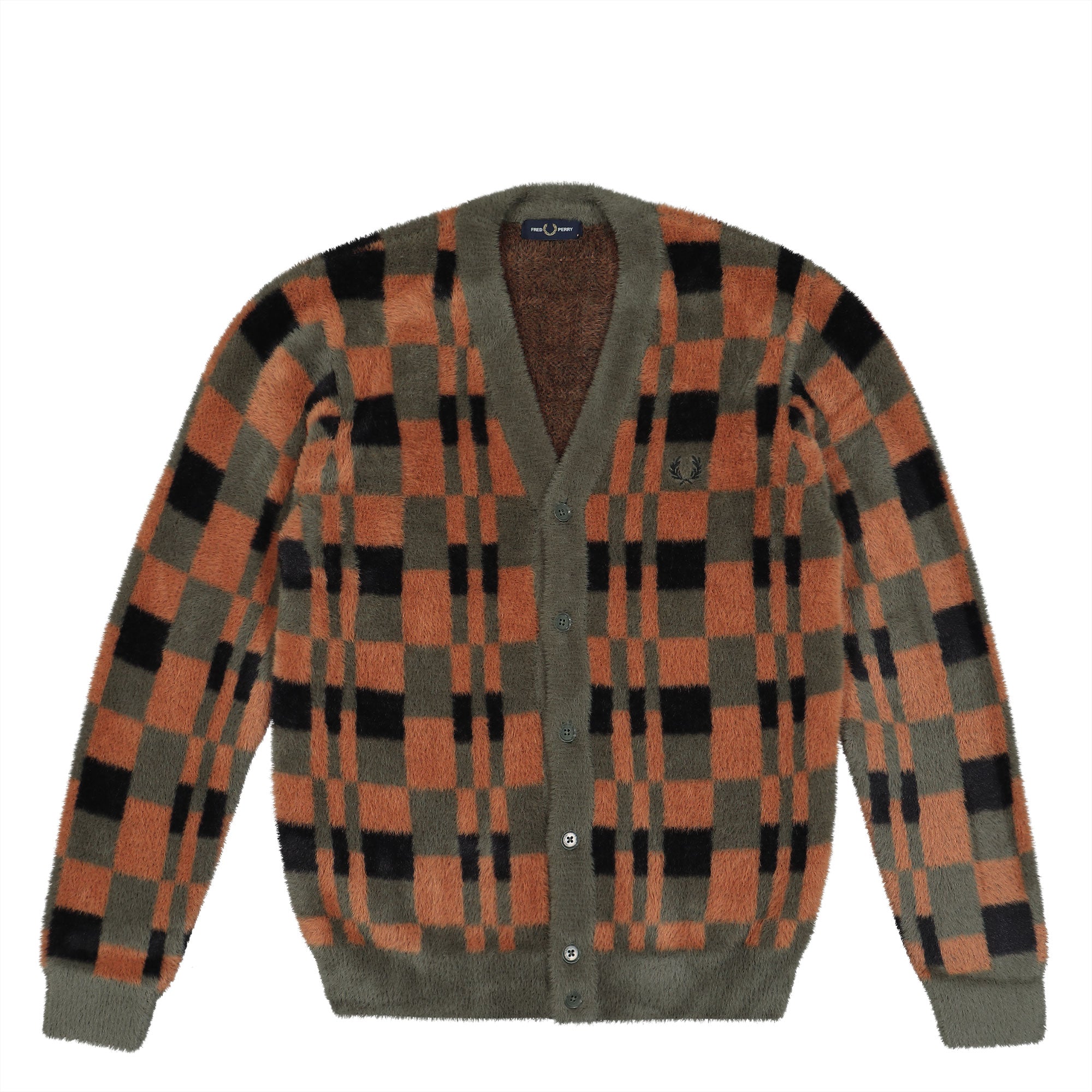 Fred Perry Textured Chequerboard Cardigan Laurel Wreath Green Cardigans K8565-X21 | Overkill