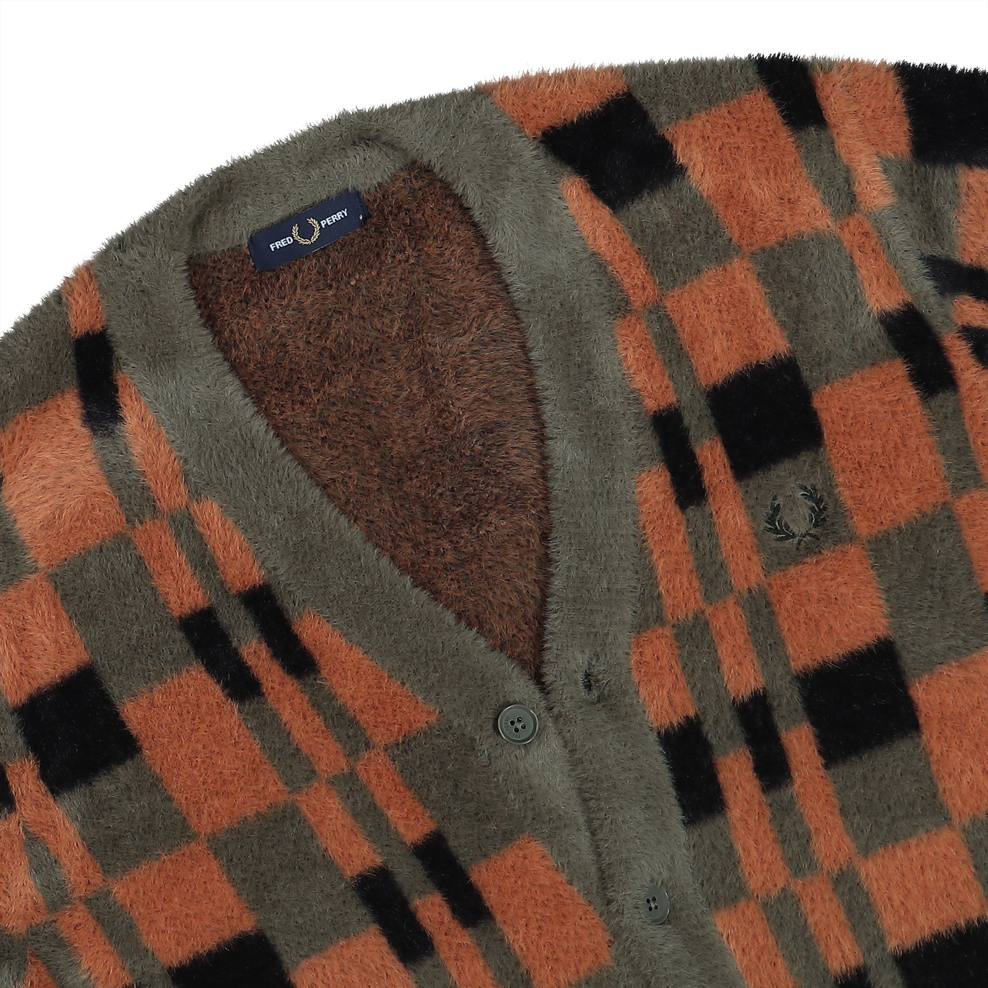 Fred Perry Textured Chequerboard Cardigan Laurel Wreath Green Cardigans Close-up | Overkill