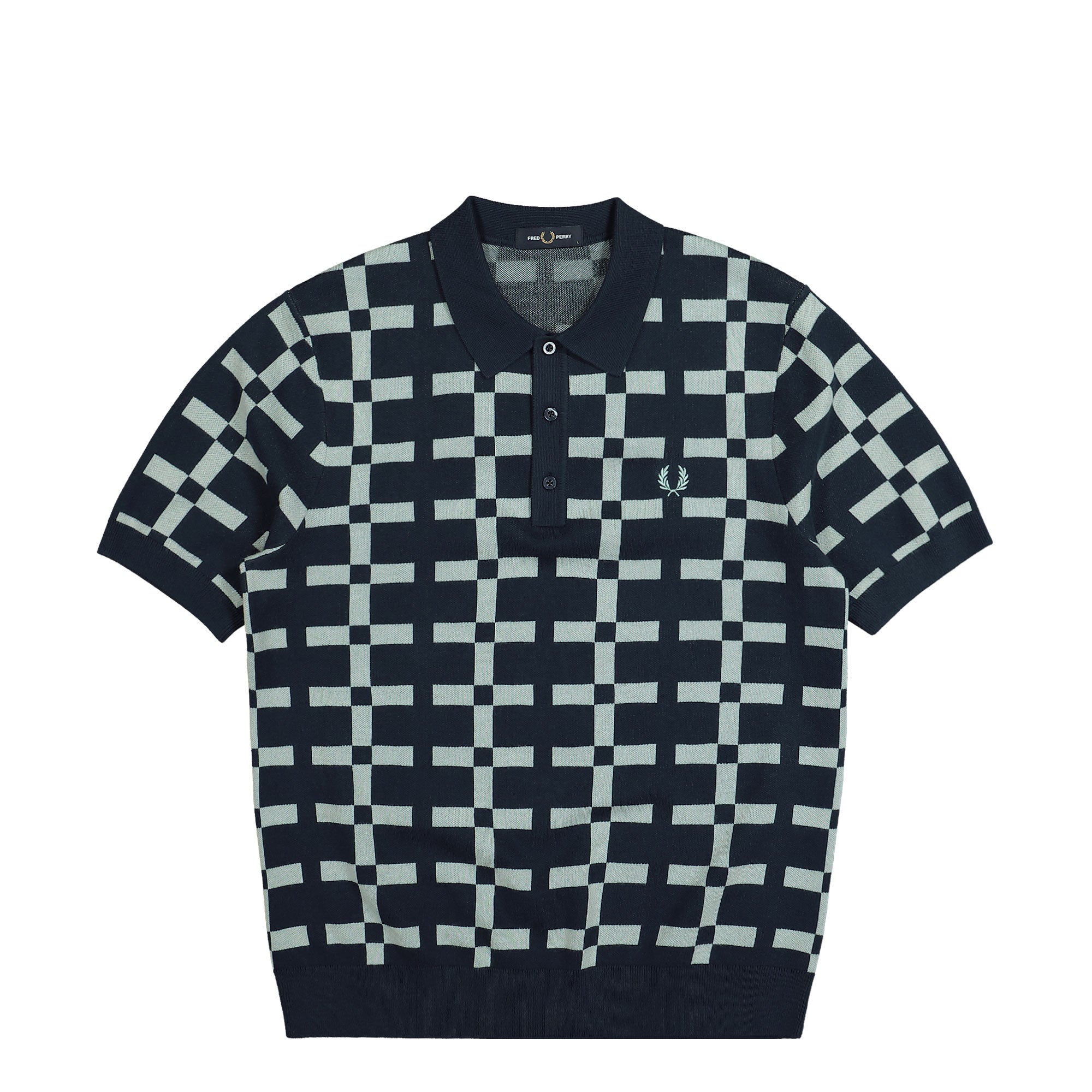 Fred Perry Geometric Jacquard Knit Shirt Tennis Blue Polo Shirts K9719-X86 | Overkill