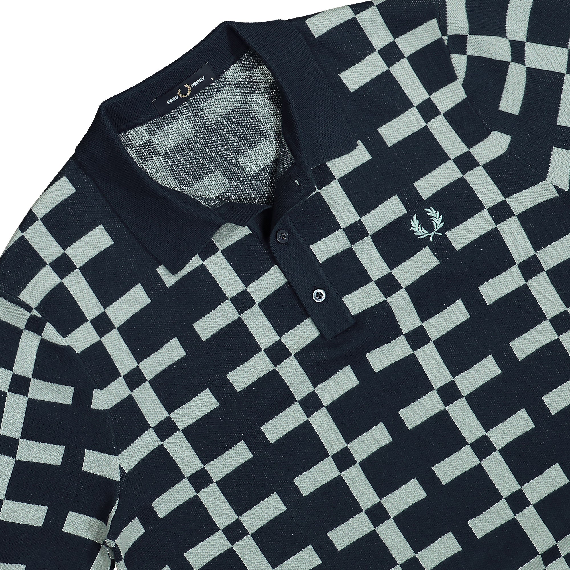 Fred Perry Geometric Jacquard Knit Shirt Tennis Blue Polo Shirts Detail view 2 | Overkill