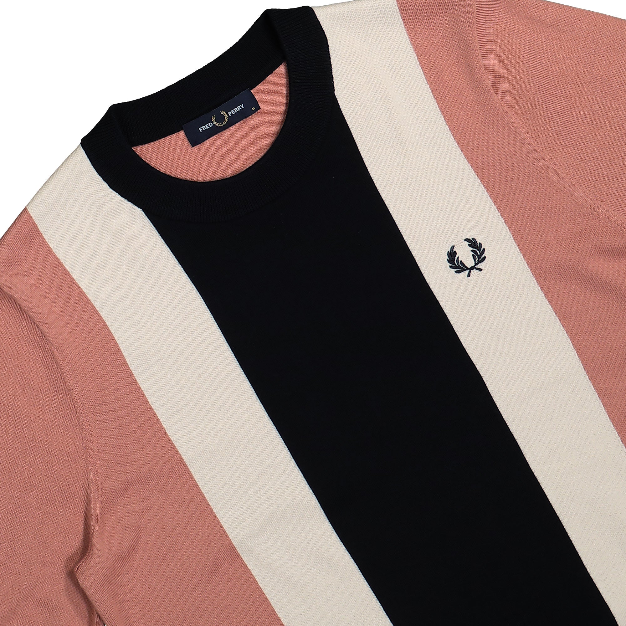 Fred Perry Vertical Stripe Knitted T-Shirt Putty Pink T-Shirts Detail view 2 | Overkill