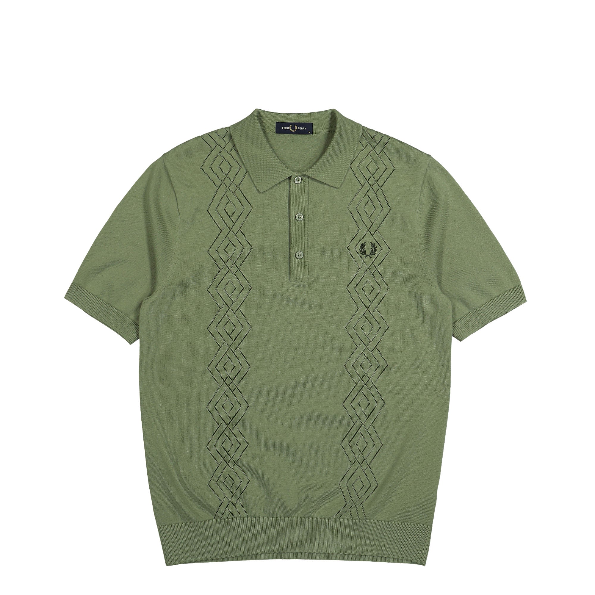 Fred Perry Pointelle Knitted Shirt Olive Mint Polo Shirts K9749-X88 | Overkill