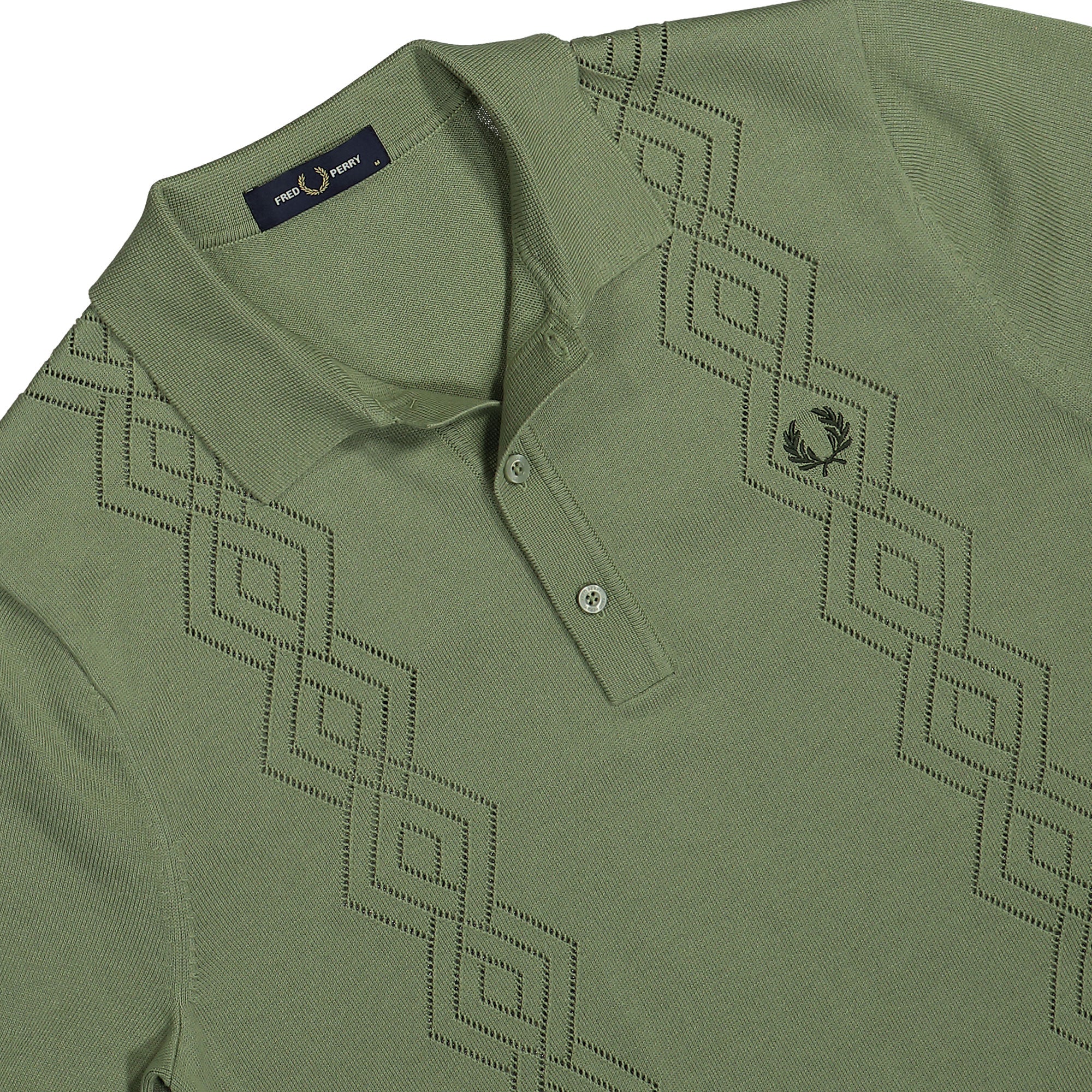 Fred Perry Pointelle Knitted Shirt Olive Mint Polo Shirts Detail view 1 | Overkill