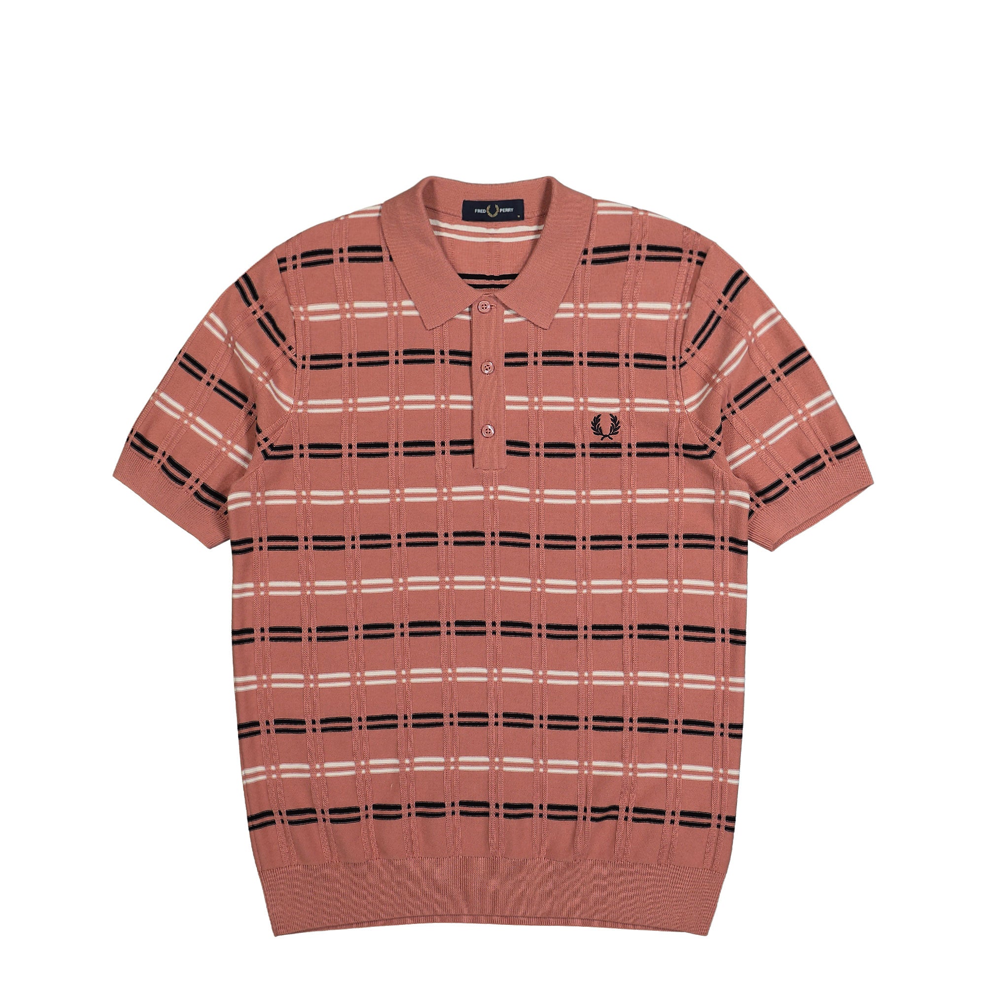 Fred Perry Striped Rib Knitted Shirt Putty Pink Polo Shirts K9751-X90 | Overkill