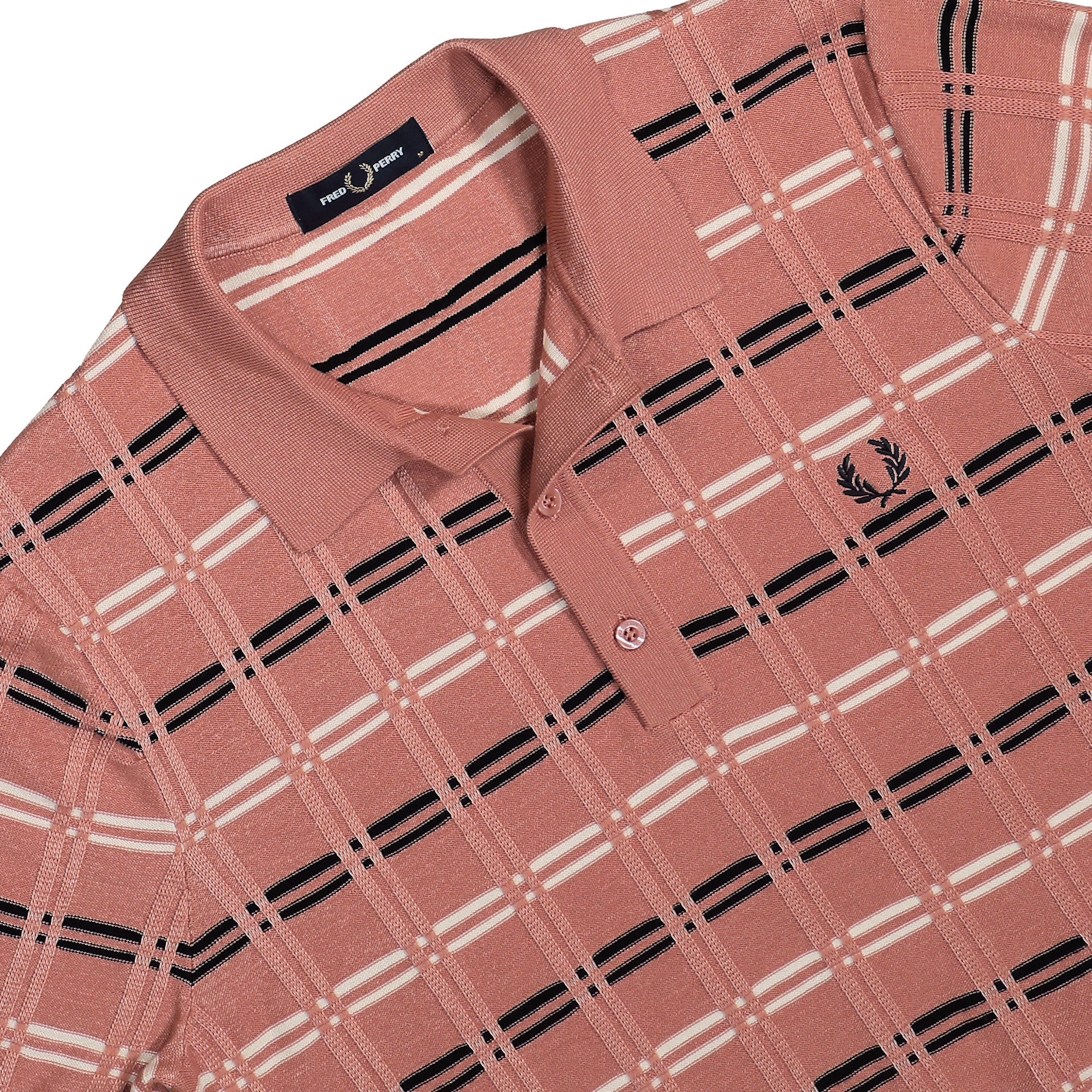 Fred Perry Striped Rib Knitted Shirt Putty Pink Polo Shirts Detail view 2 | Overkill