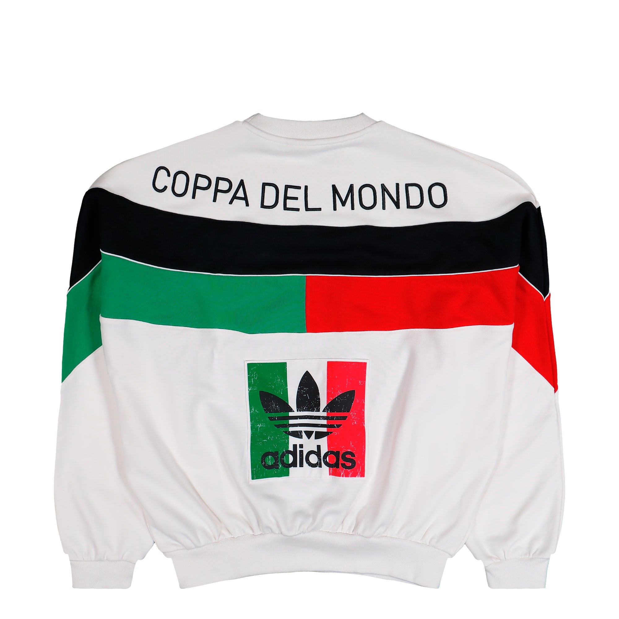 adidas Italia Crew Cloud White / Black / Vivid Red / Semi Court Green Sweatshirt KD7768 Close-up | Overkill