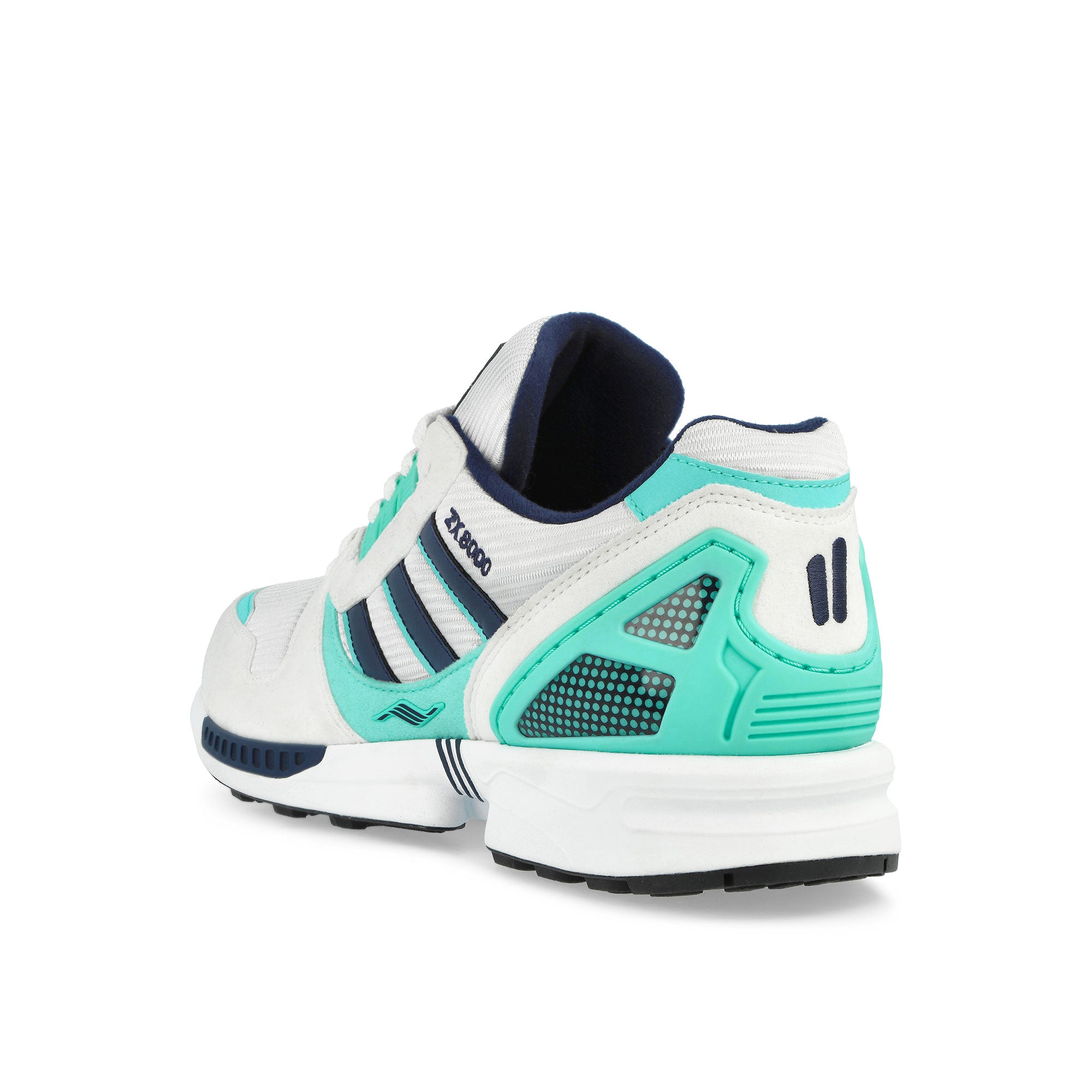 Overkill x adidas ZX 8000 Away Footwear White / Footwear White / Collegiate Navy Low Top Sneakers KI5108 Close-up | Overkill