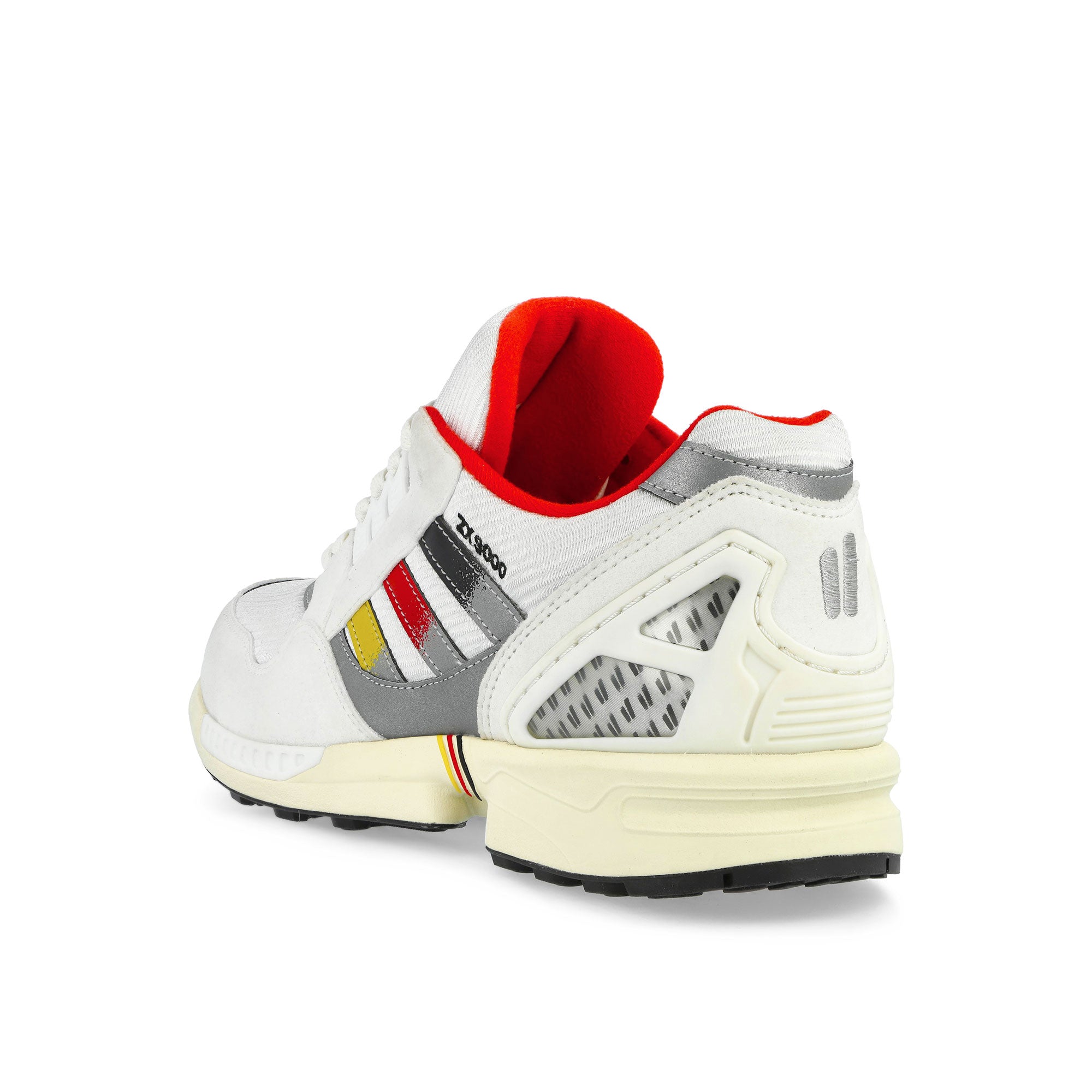 Overkill x adidas ZX 9000 Home Core Black / Active Red / Bold Gold Low Top Sneakers KI5109 Close-up | Overkill