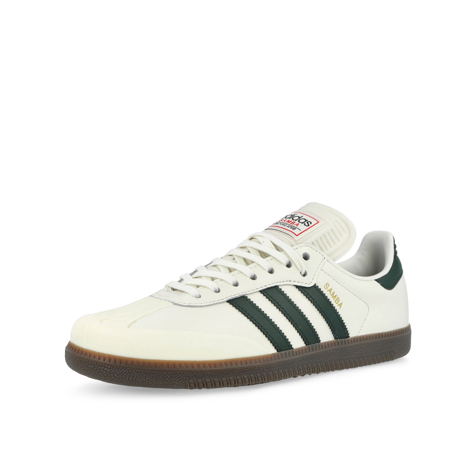 BAPE x adidas Samba Off White / Shadow Green / Gum 4 Low Top Sneakers KJ8852 Close-up | Overkill