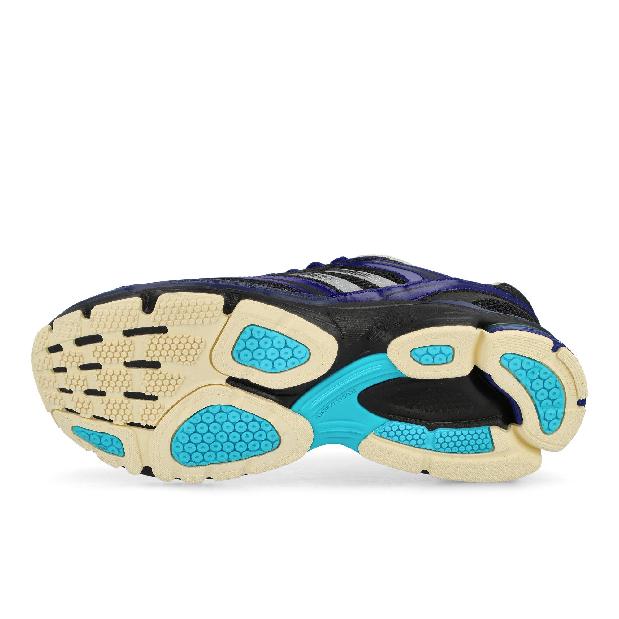 Overkill x adidas Spiritain 2000 Friends & Family Real Purple / Core Black / Signal Cyan Low Top Sneakers KJ9617 Detail View 3 | Overkill